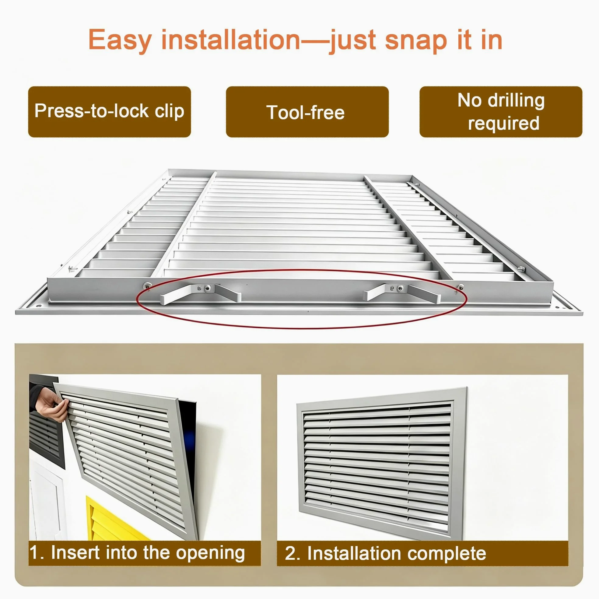 Griglia Di Ventilazione In Alluminio Con Clip A Molla | Griglia Di Ventilazione Lineare Senza Viti Per Mobili E Pareti, Per Ventilazione A Parete E A Soffitto(300x300mm)