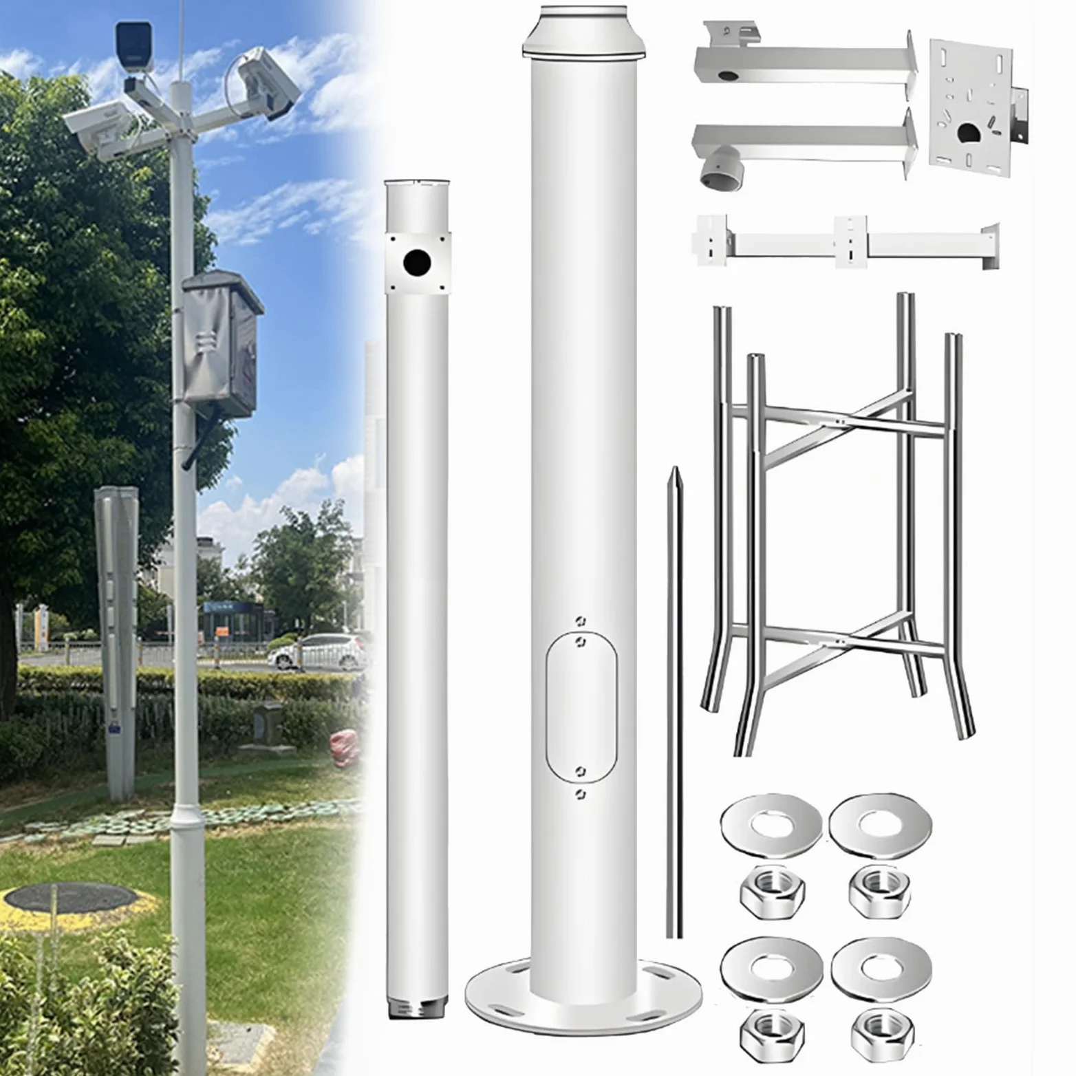 Heavy-Du - Staffa di montaggio per telecamera CCTV da esterni, resistente alle intemperie, 3,5 m / 11.4ft, montaggio a terra per telecamere di sorveglianza, rack in metallo per migliorare la qualità