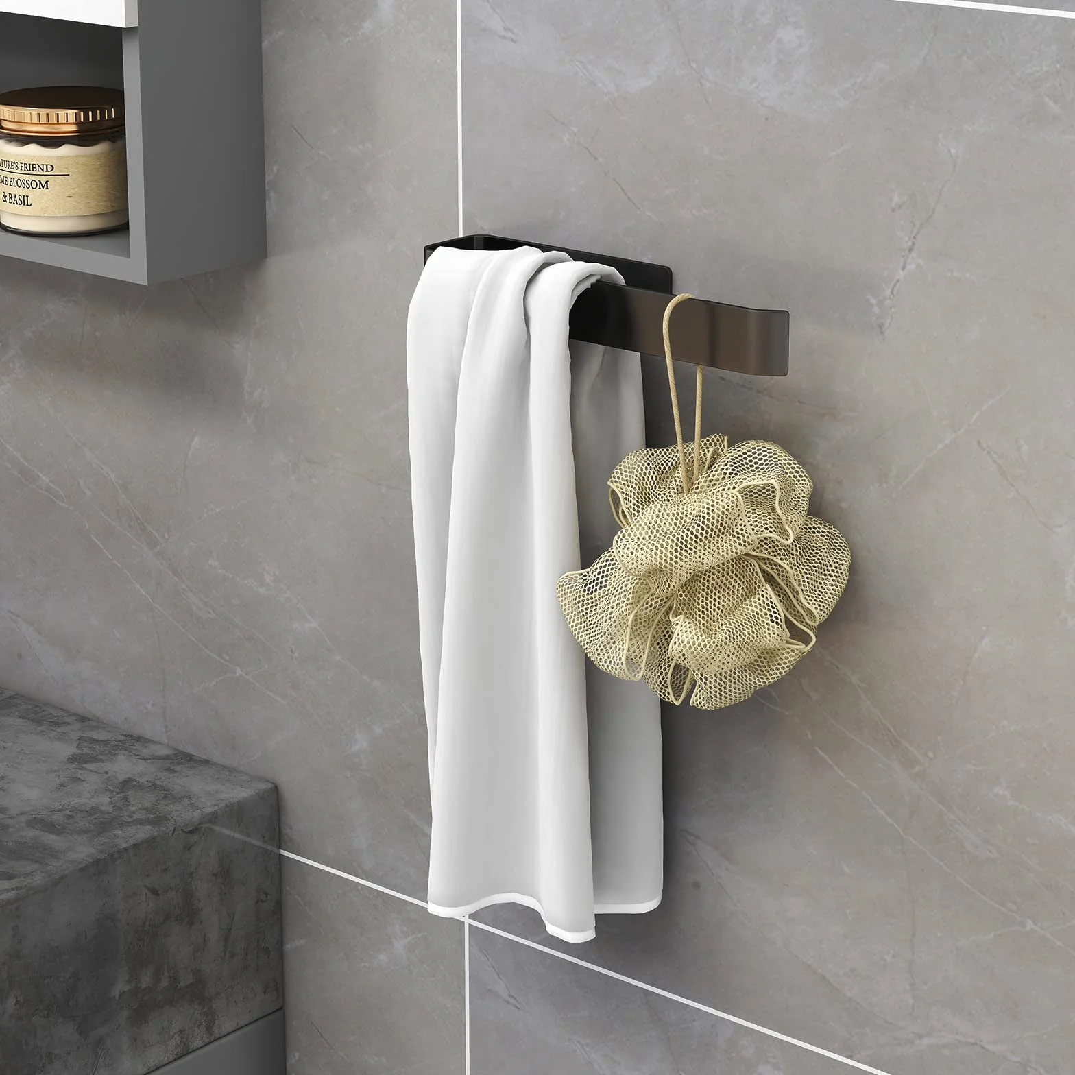 Vista Porta Asciugamani Bagno Adesivo da Parete Nero 25cm SUS304 Acciaio Inox Senza Foratura