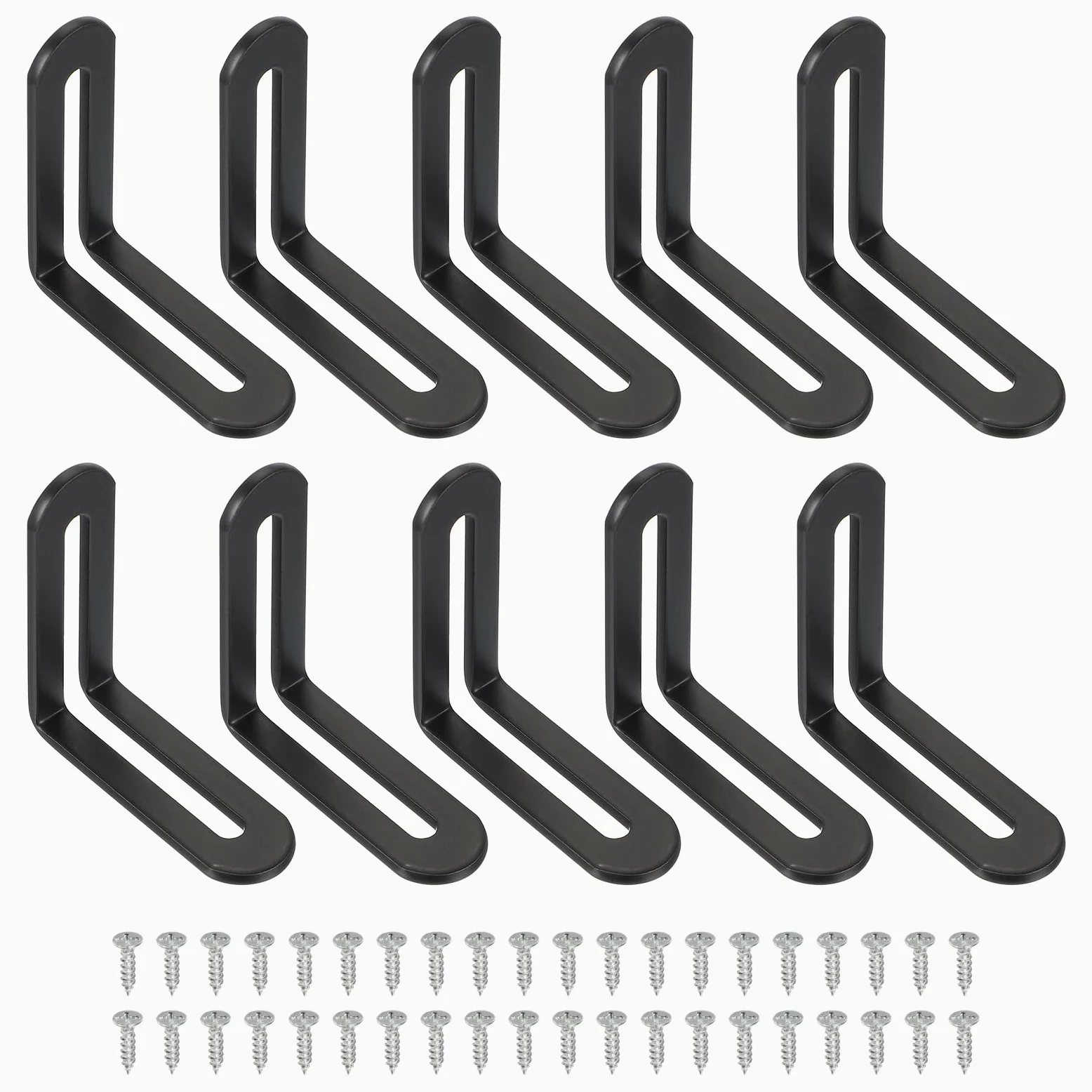 QUARKZMAN 10 Pezzi Staffe Angolari Regolabili 2.3"x0.7"x2.3" Colore Nero | A L, Supporto In Acciaio, Con Fessure, 90 Gradi, Per Scaffalature Costruzione Mobili In Legno