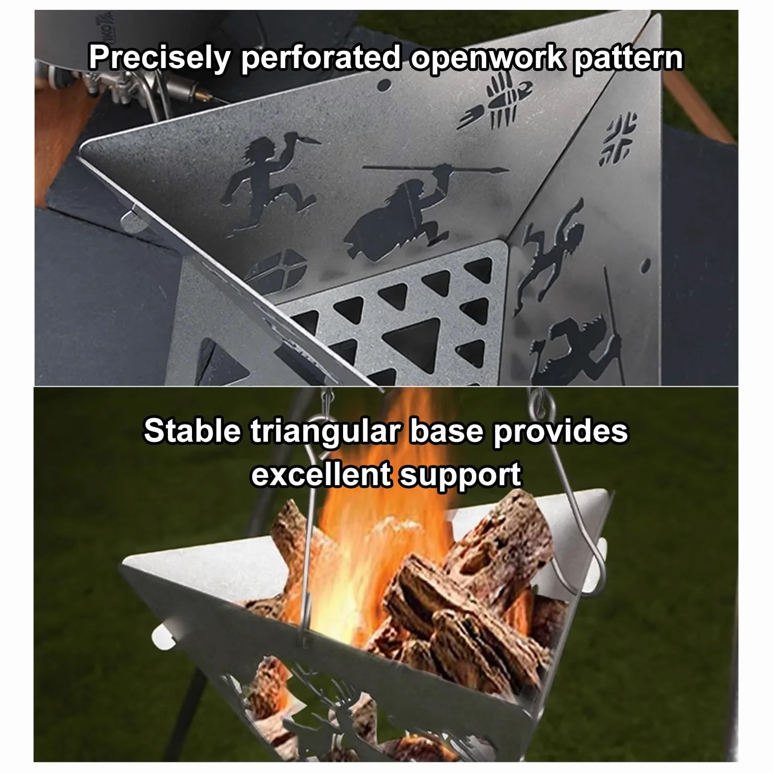 Braciere da Esterno Piccolo Modello Perforato Fornello da Esterno Molteplici Aperture di Ventilazione Base Triangolare Stabile Adatto per Attività All'aperto e Campeggio(A)