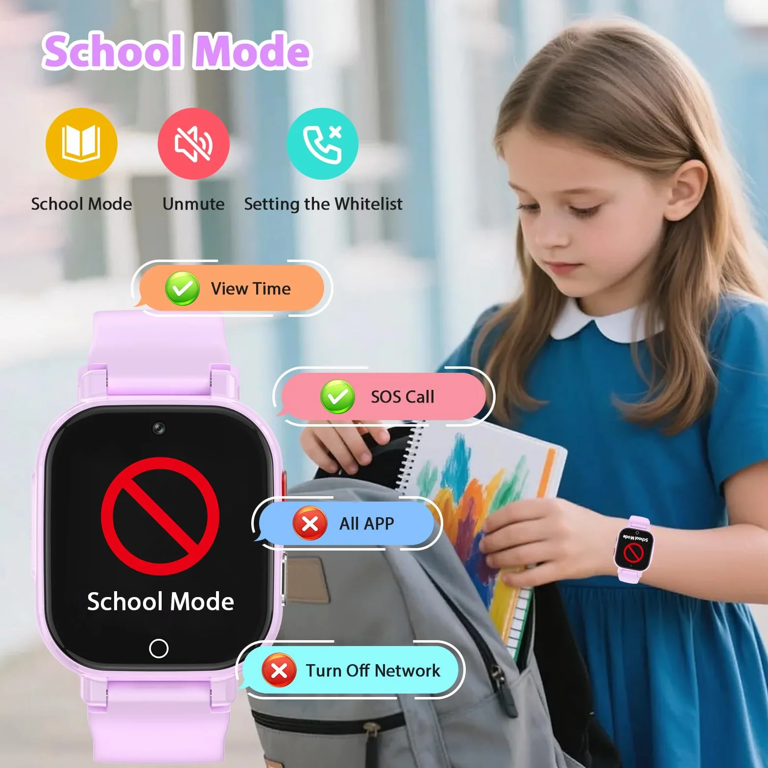 Smartwatch Bambini 4G con Videochiamata, GPS, SOS, Chat Vocale, IP68 Impermeabile, Modalità Classe, Contapassi, Sveglia, Camera, Orologio Smartwatch Regalo per Bambino e Bambina 4-12 Anni (Lila-8A)