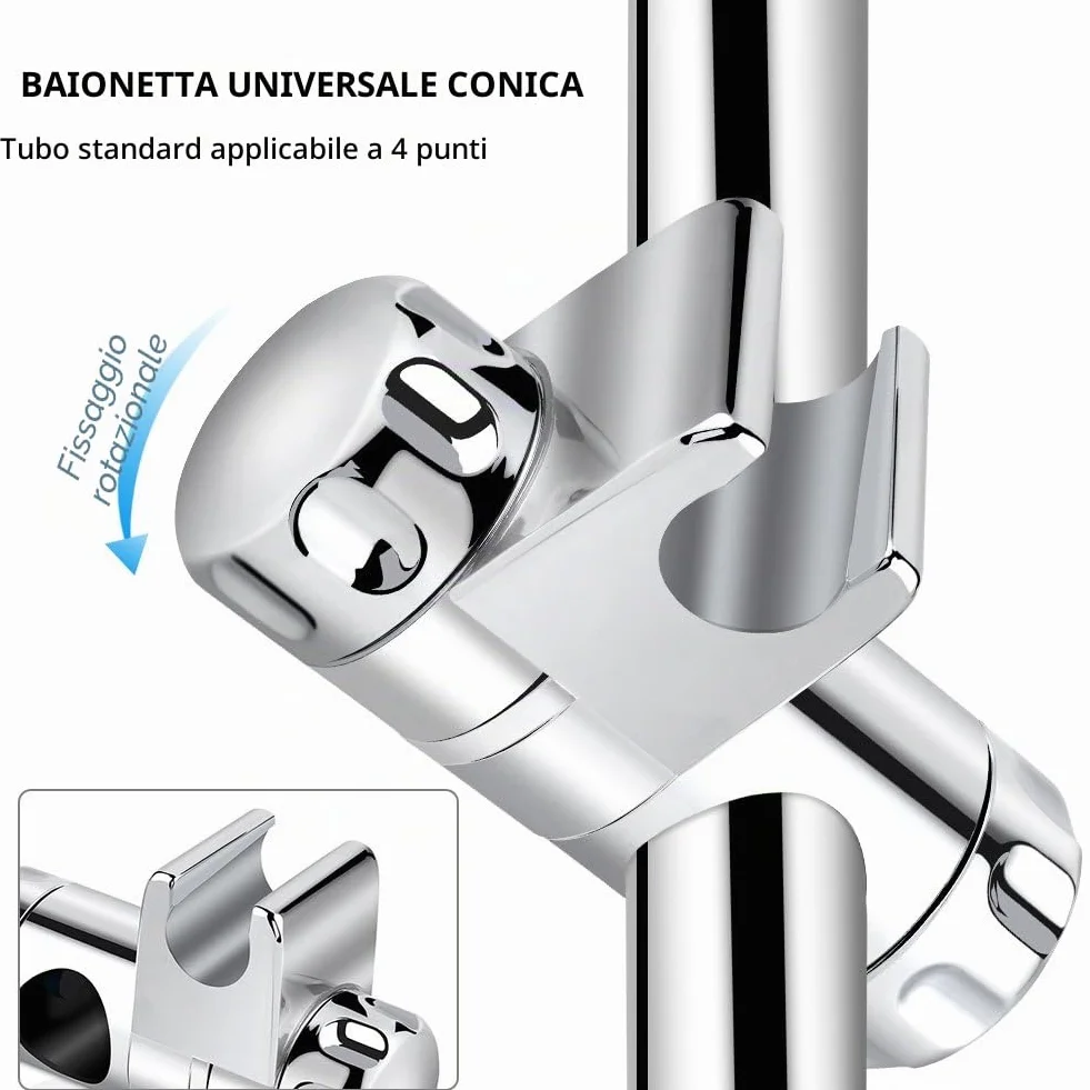 Staffa Supporto Doccia Orientabile Universale ABS Cromata 25 mm per Soffione Barra Saliscendi