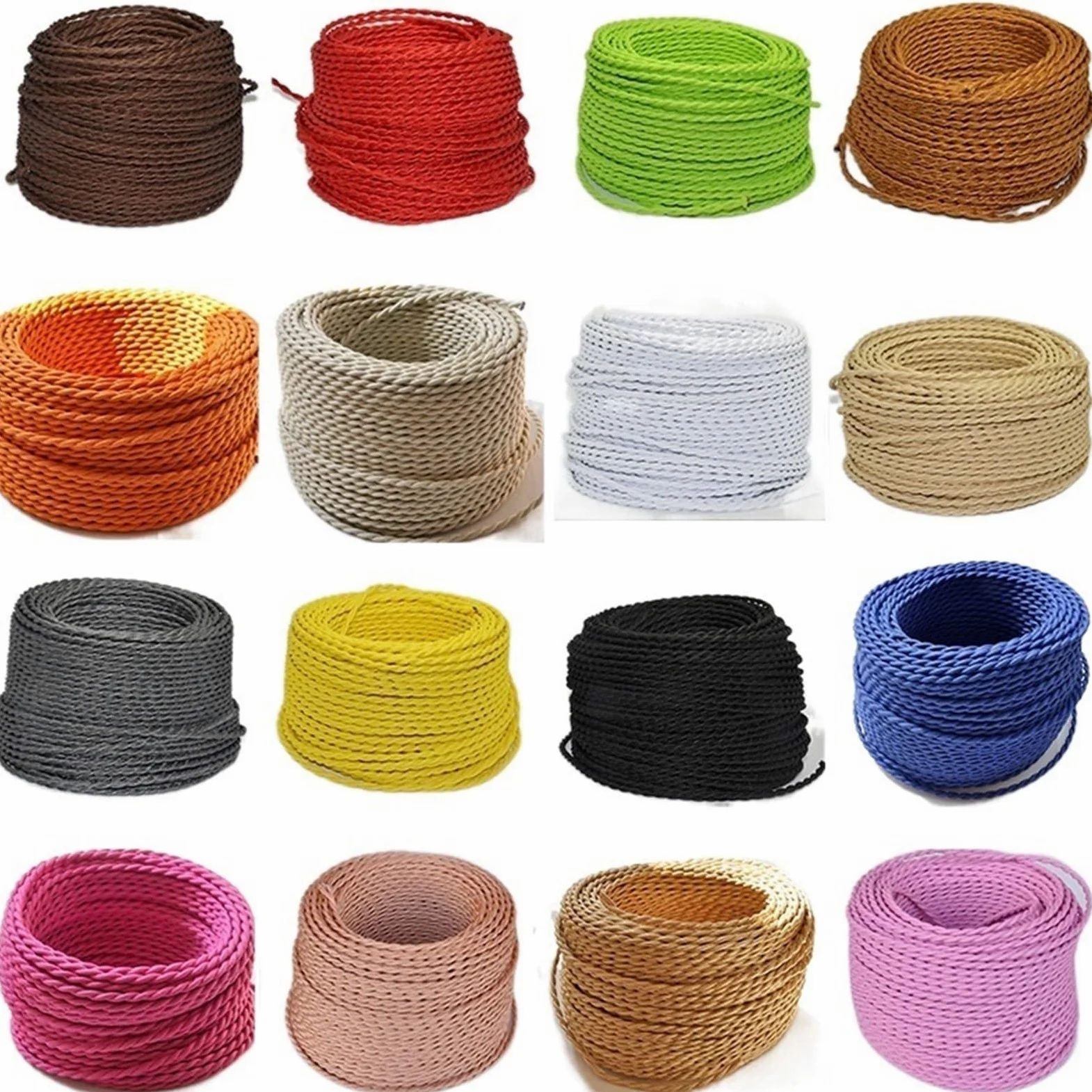 filo tessile intrecciato, Cavo di alimentazione intrecciato lampada quadrato da 0,75 mm², 2(Linen color,20Meter)