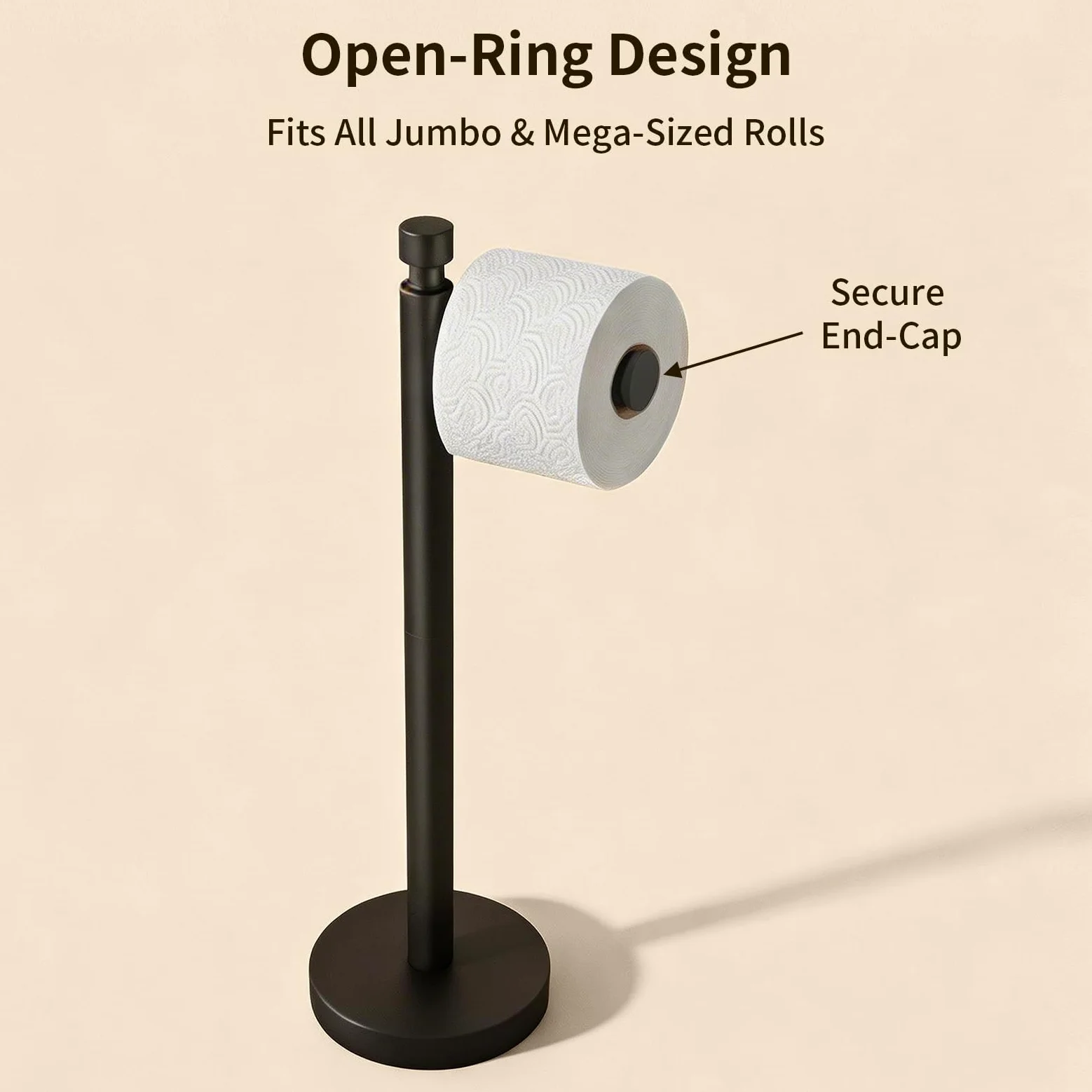 YUMORE Porta Carta Igienica da Terra Portarotolo Autoportante Inox Nero | Portarotolo da Terra con Base Appesantita Porta Rotoli in Acciaio Inossidabile Bagno Dispenser Carta Igienica, stile classico