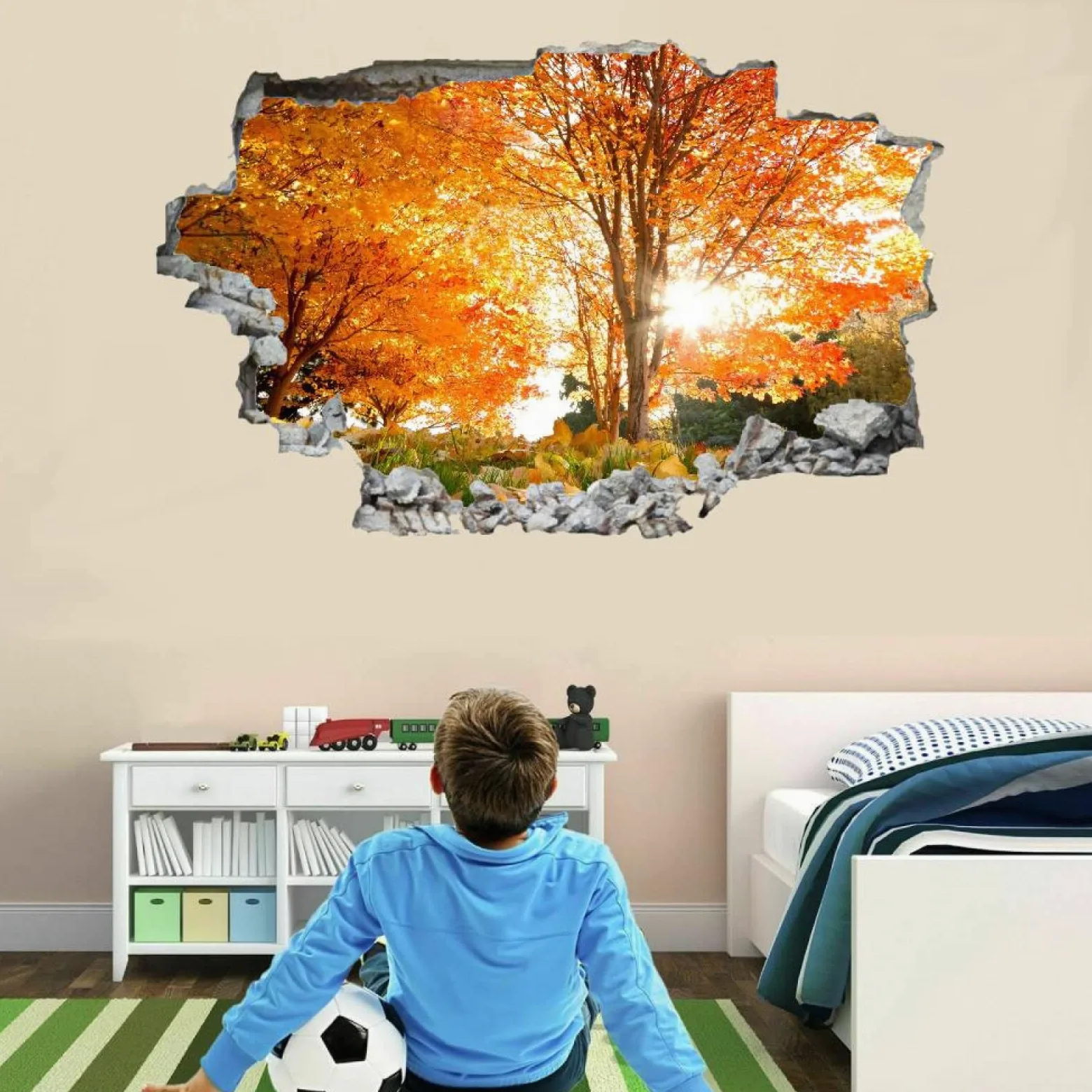 Adesivo Da Parete 3D Rimovibile Albero Decorazione Da Parete, Pavimento, Soffitto, Decalcomania Fracassata, Decorazione Artistica Paesaggio Per Soggiorno, Murale 75x113cm