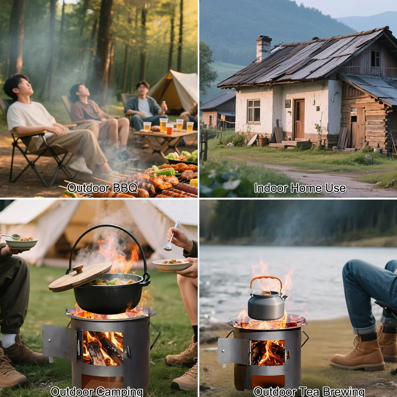 Stufa a Legna Portatile, Stufe a Legna da Campeggio per Cucinare, Barbecue e Riscaldamento, Design in Acciaio Resistente per Campeggio, Escursionismo e Uso di Emergenza(27cm/10in)