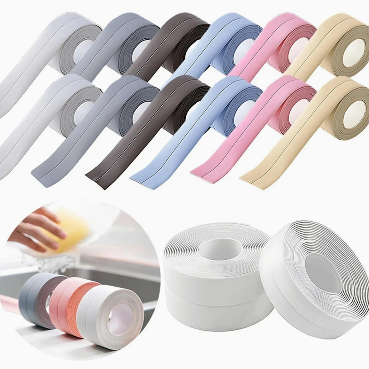 Nastro sigillante, 2 Rotoli di Nastro Adesivo da Parete for Bagno, Larghezza 3,8 cm, Dimensioni L, Nastri sigillanti autoadesivi(Yellow)