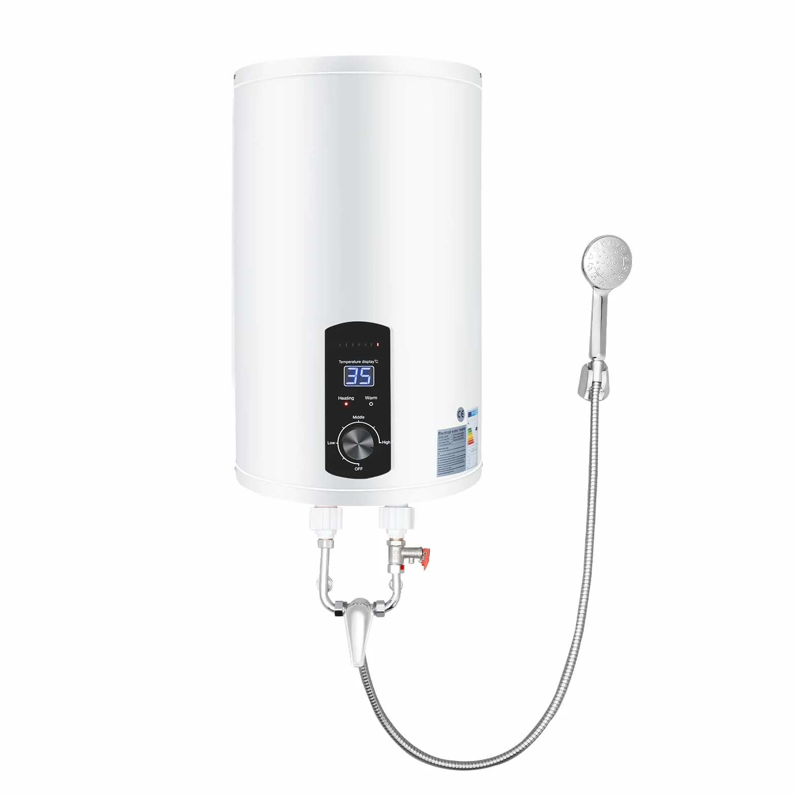 Scaldacqua Elettrico Istantaneo da 50 L, Caldaia Orizontale, Scaldabagno Elettrico con Doccia e Tubo, 220 V. Moderno, Bianco