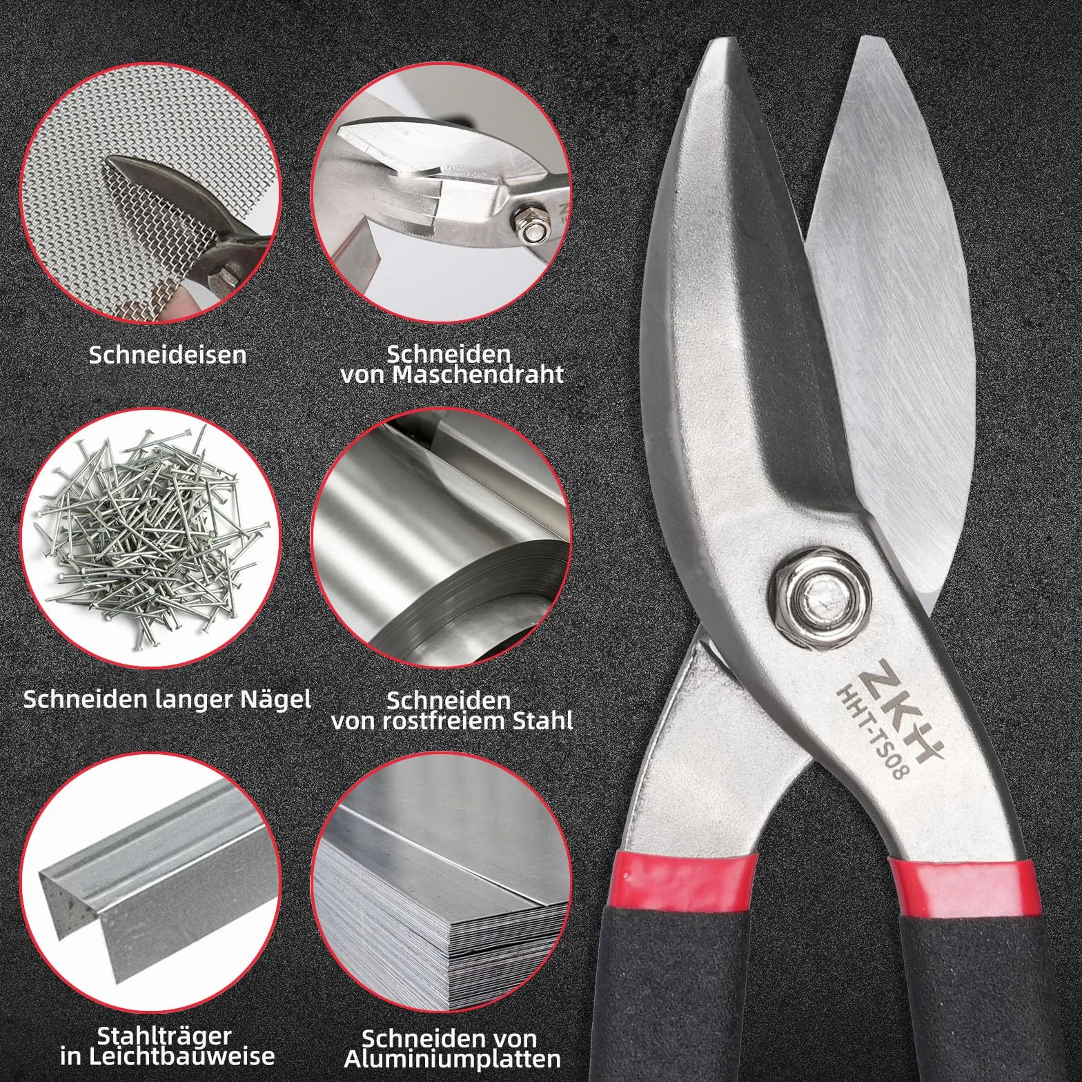 Forbici per lamiera dritte 250 mm ZKH utensili per taglio lamiera alluminio pelle rame plastica