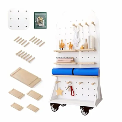 Generico Pannello Forato per Attrezzi da Garage, Porta Punte da Trapano, Set di Chiavi, Supporti, Pannelli forati, Pannello Forato Mobile con rotelle, Organizer in Legno, Kit Pannello Forato per casa