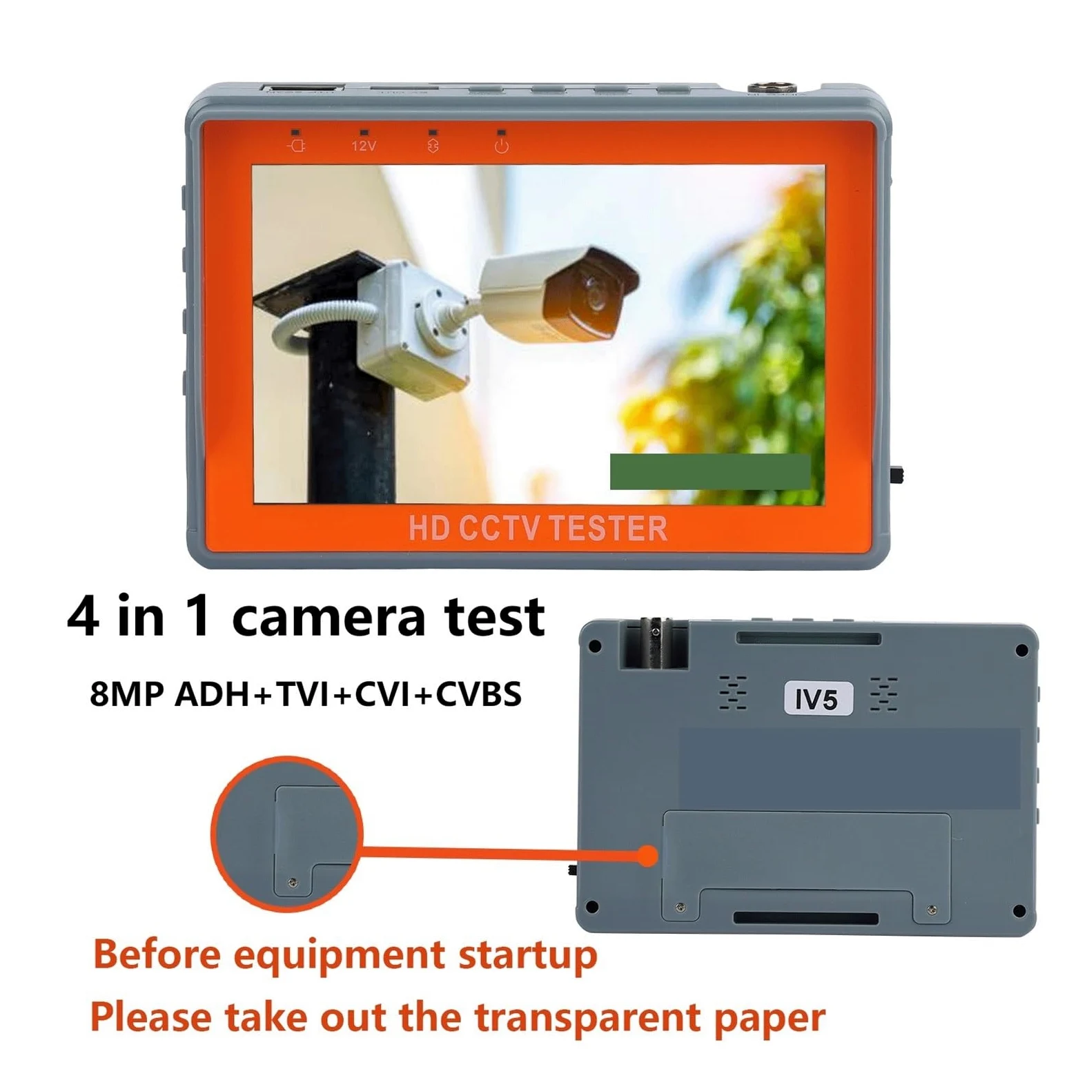 CCTV Tester IV5 8MP 12V1A AHD TVI CVI 5 ''Monitor di Sicurezza PTZ Supporto Pal/NTSC Segnale Video CVBS Test Tester CCTV Portatile