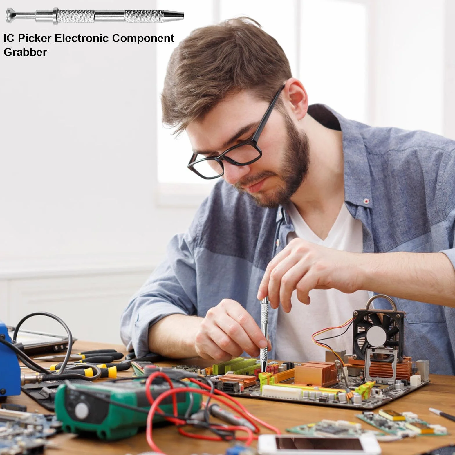 Estrattore Componente Elettronico con Artigli Regolabili IC BGA PLCC Chip Back Design a Molla per Riparazioni Scheda Madre