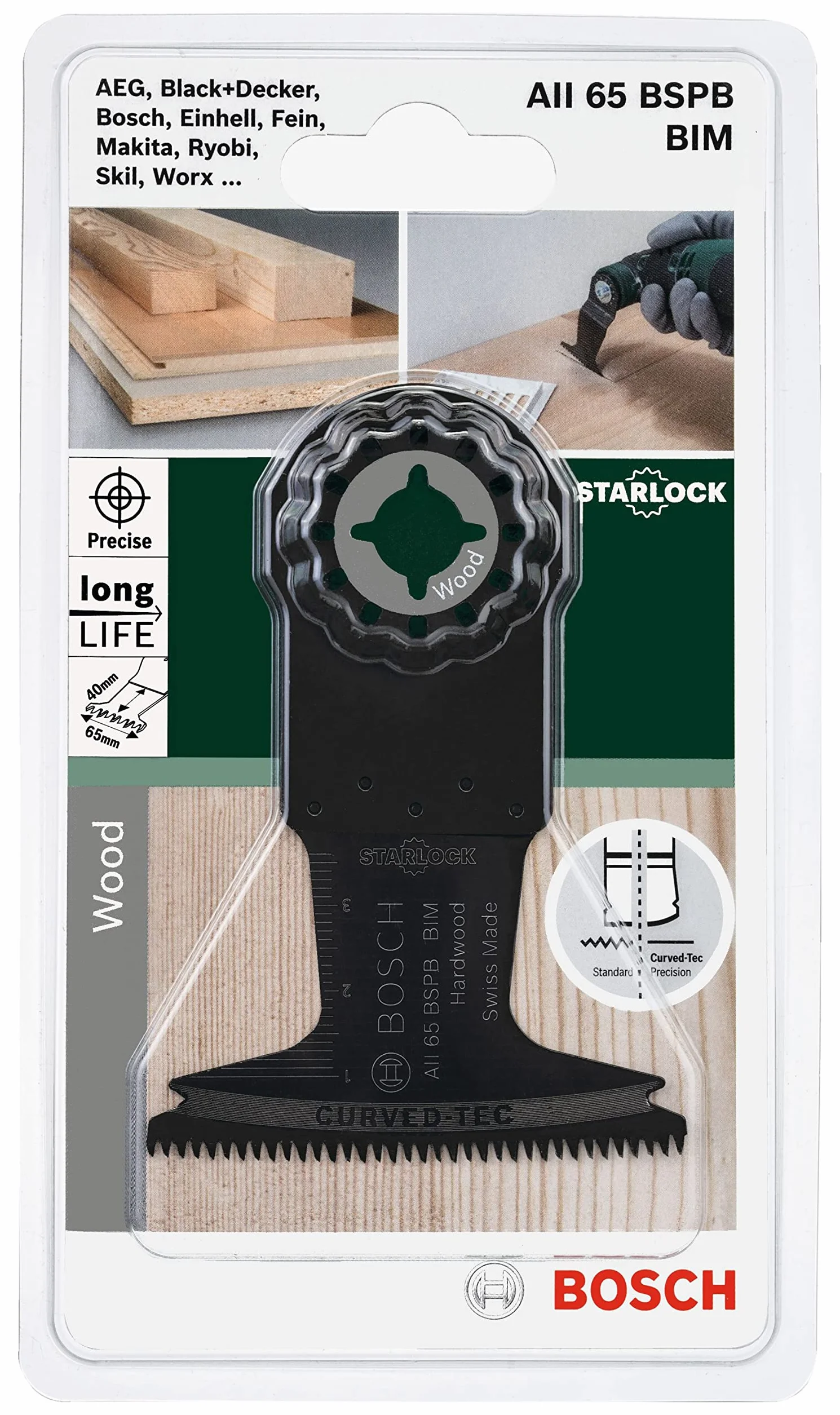Bosch Home and Garden AII 65 BSPB Accessorio multiutensile Legno duro Curvo Nero