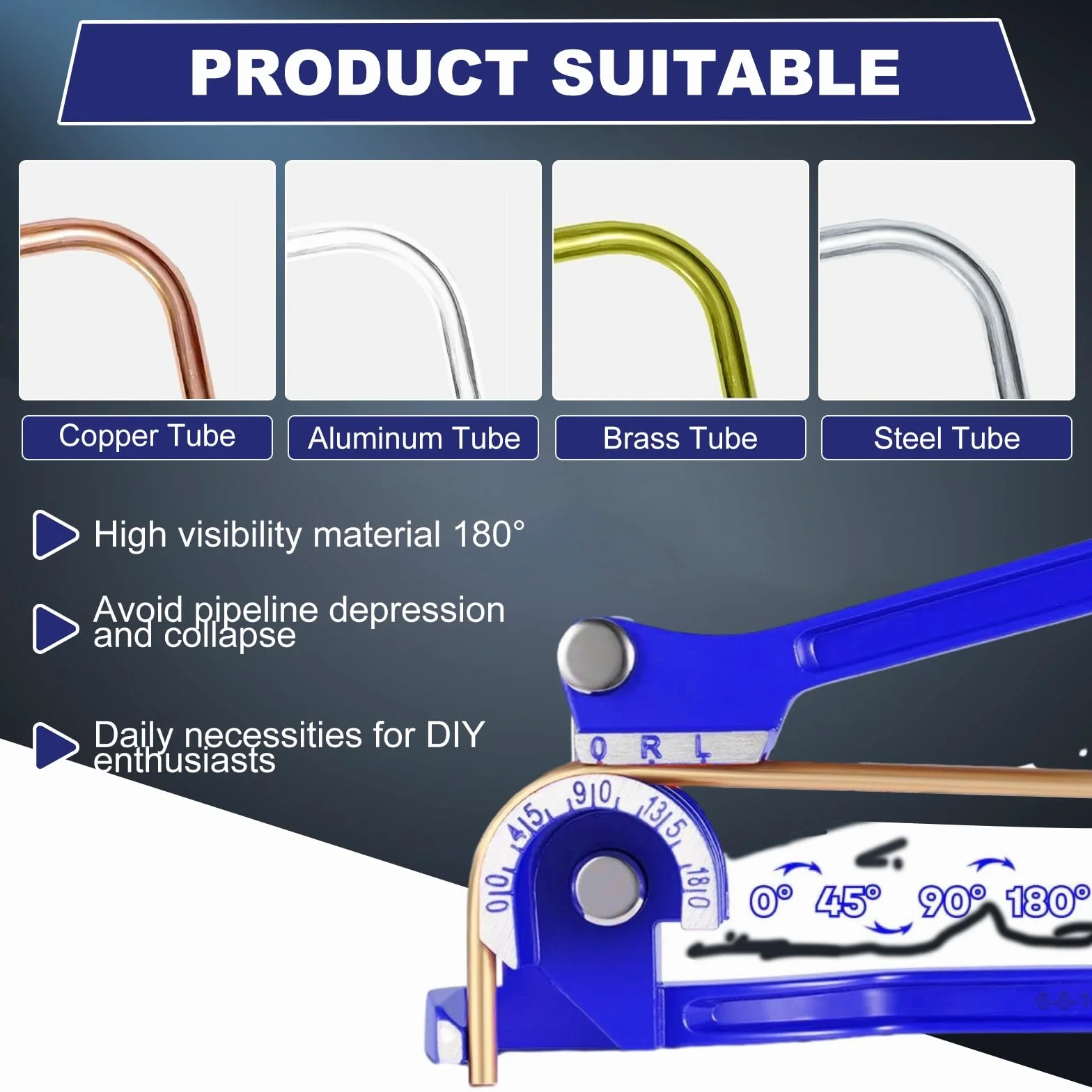 Strumento Piegatubi Manuale, Curvatubi Manuale per Tubi, Piegatubi Rame 180 Gradi, 3 in 1 Pinza Piegatrice per Tubo, 1/4"5/16" 3/8"Curvatubi Per Tubo Rame Rame Alluminio Ottone Metallo Metallo
