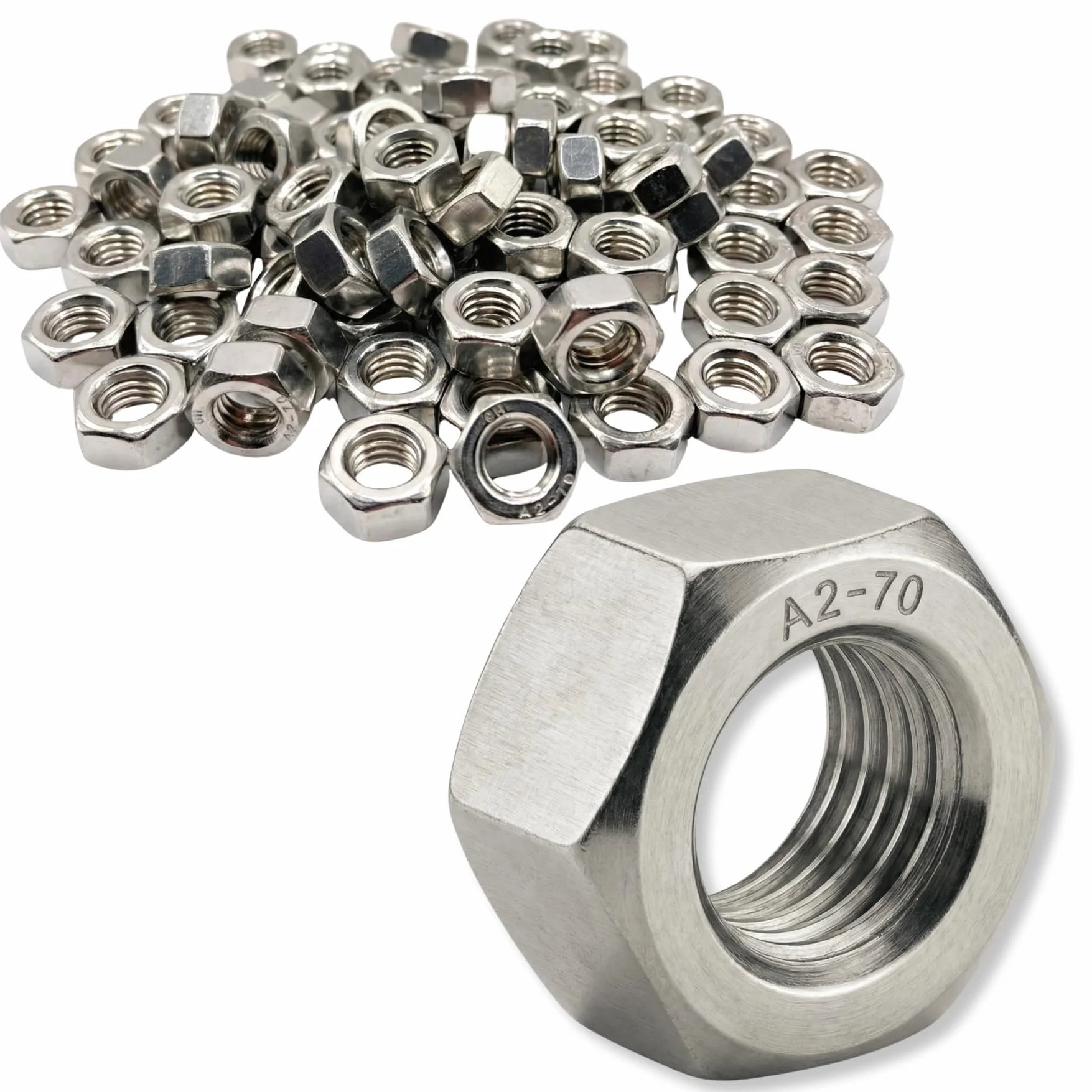 Dadi in acciaio inox A2 M2 esagonali DIN 934 ISO 4032 confezione 100 pezzi