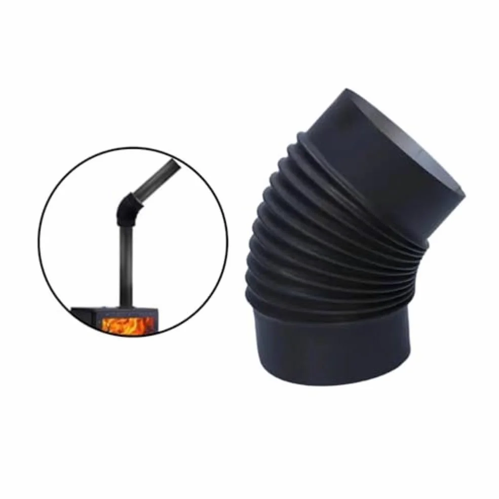 Tubo a gomito da 45 gradi per canna fumaria camino, 150 mm, nero, acciaio inossidabile