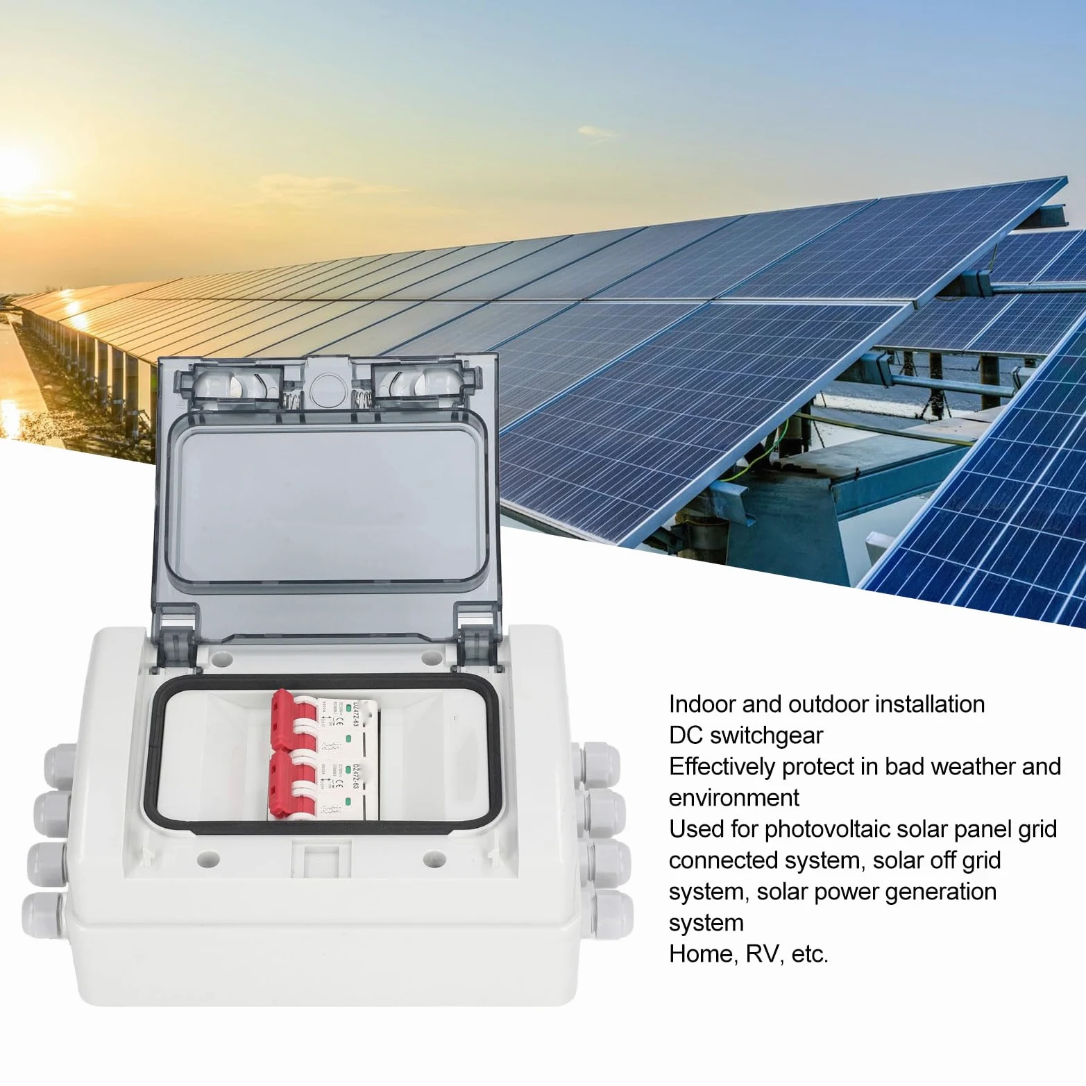 Ejoyous Scatola Interruttore Miniaturizzato CC, Sezionatore Solare Fotovoltaico Ignifugo per PC, 2 in 2 Uscite DC500V IP65 Impermeabile Resistente Ai Raggi UV per Inverter per Pannelli Solari RV