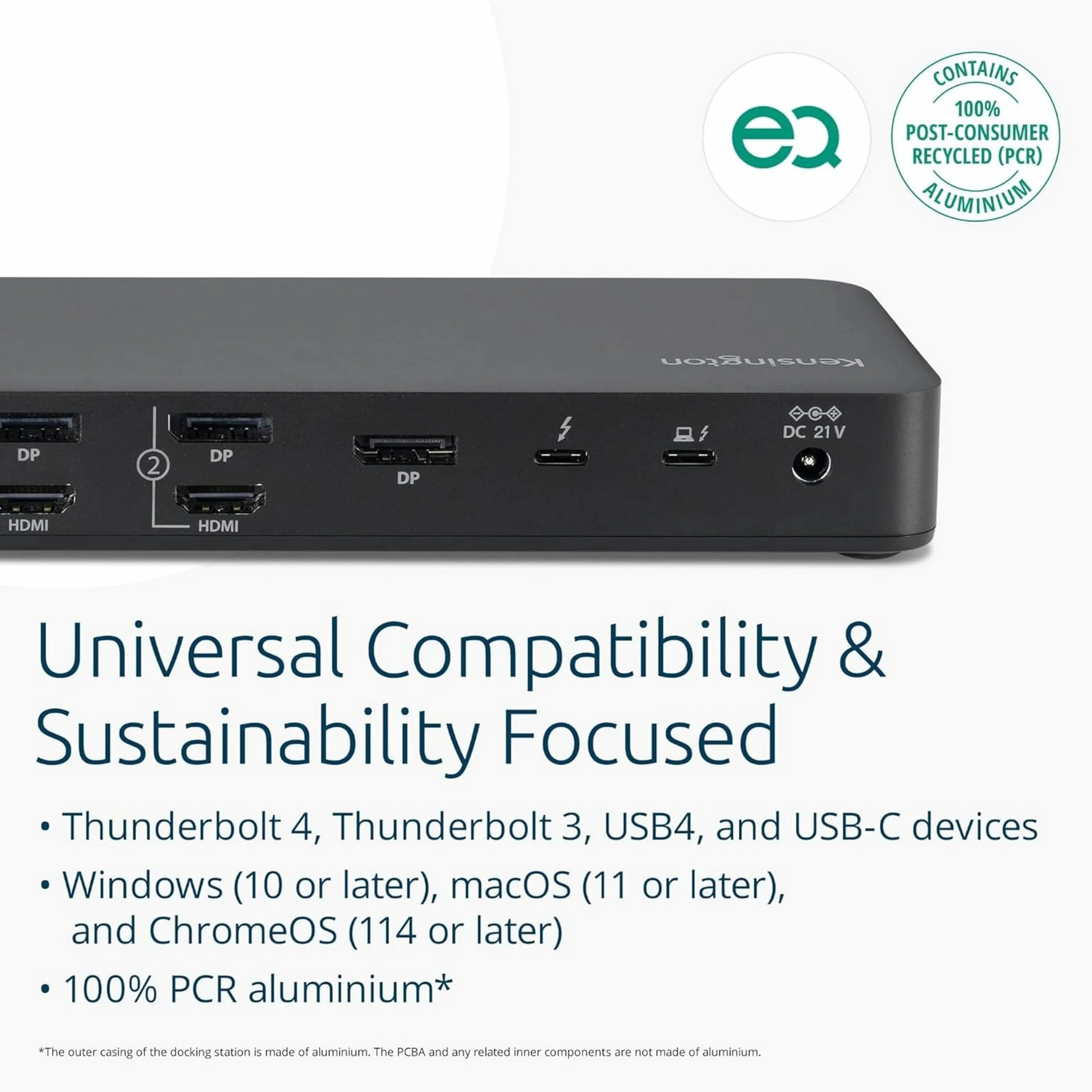 Kensington SD5920T EQ Thunderbolt 4 Quad 4K Hybrid Dock con tecnologia DisplayLink, lettori di schede SD e Micro SD, ricarica da 100 W, porte Ethernet e USB-A e USB-C 3.2 (K35234EU)