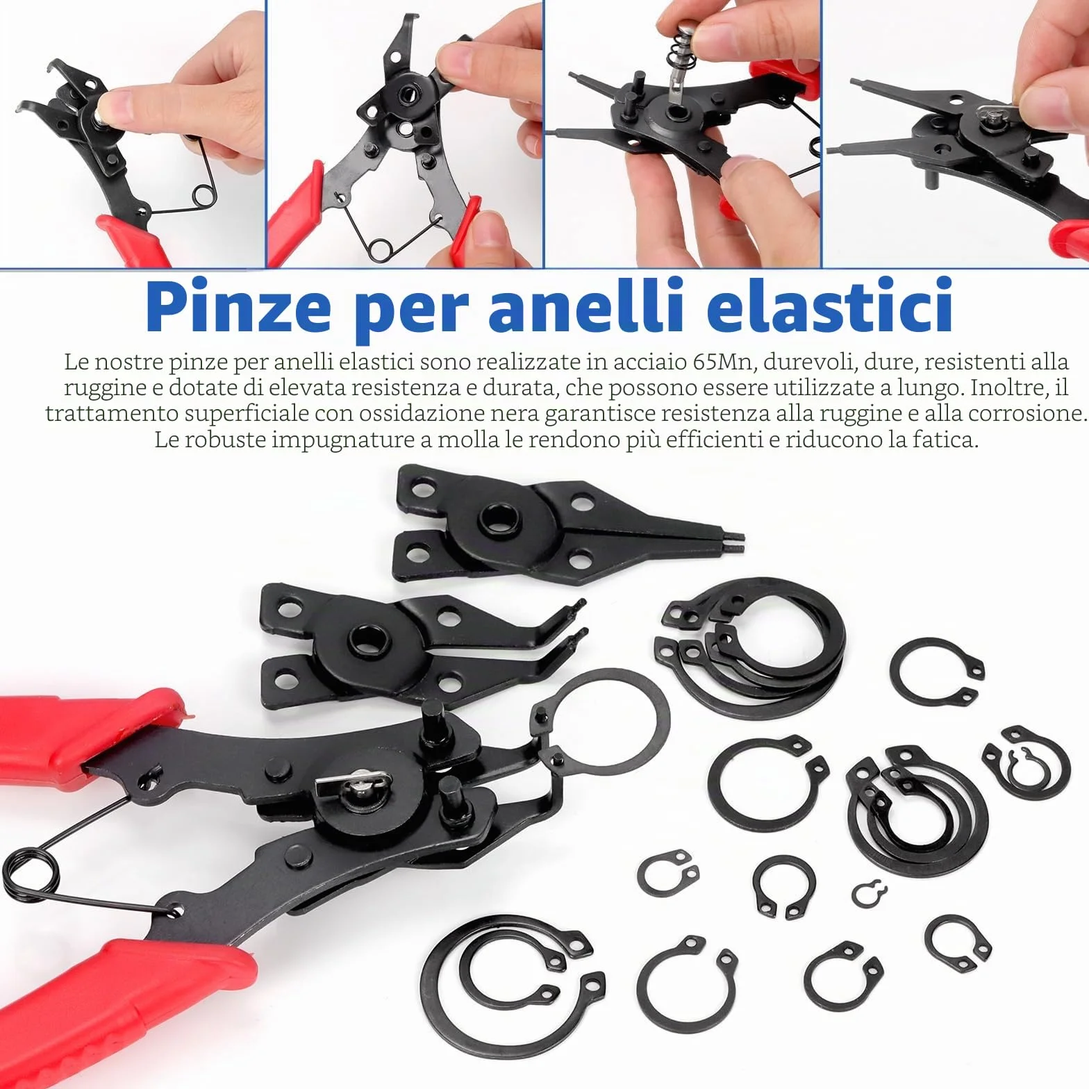 Glarks Assortimento 312 clip fissaggio a scatto acciaio 65mm, pinze anello esterno