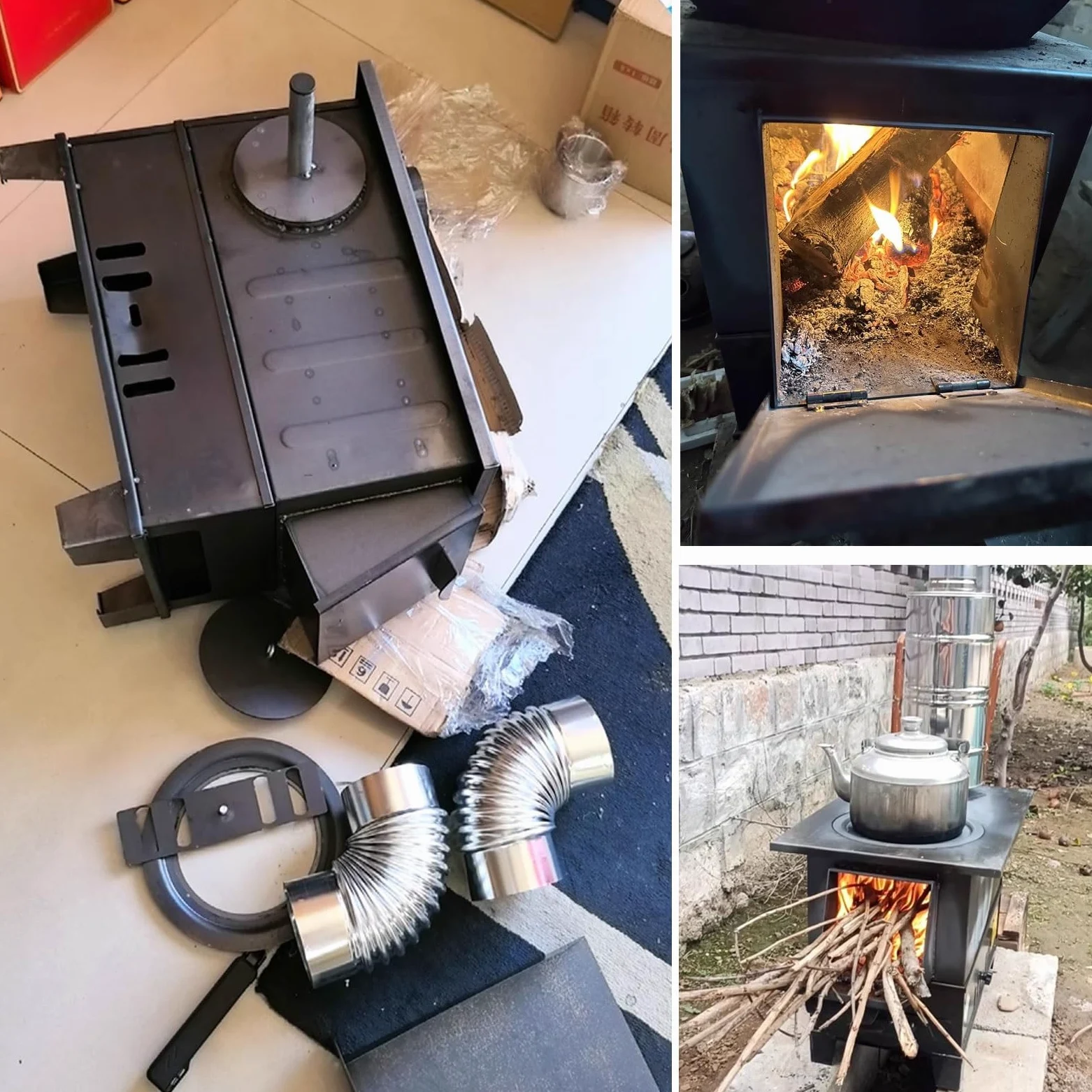 Stufa A Pellet Stufa A Legna Con Forno Struttura in Lamiera D'acciaio Focolare Di Grande Capacità Forno A Legna Include Camino, Gancio E Pinza(50.5 * 30.5 * 41cm)