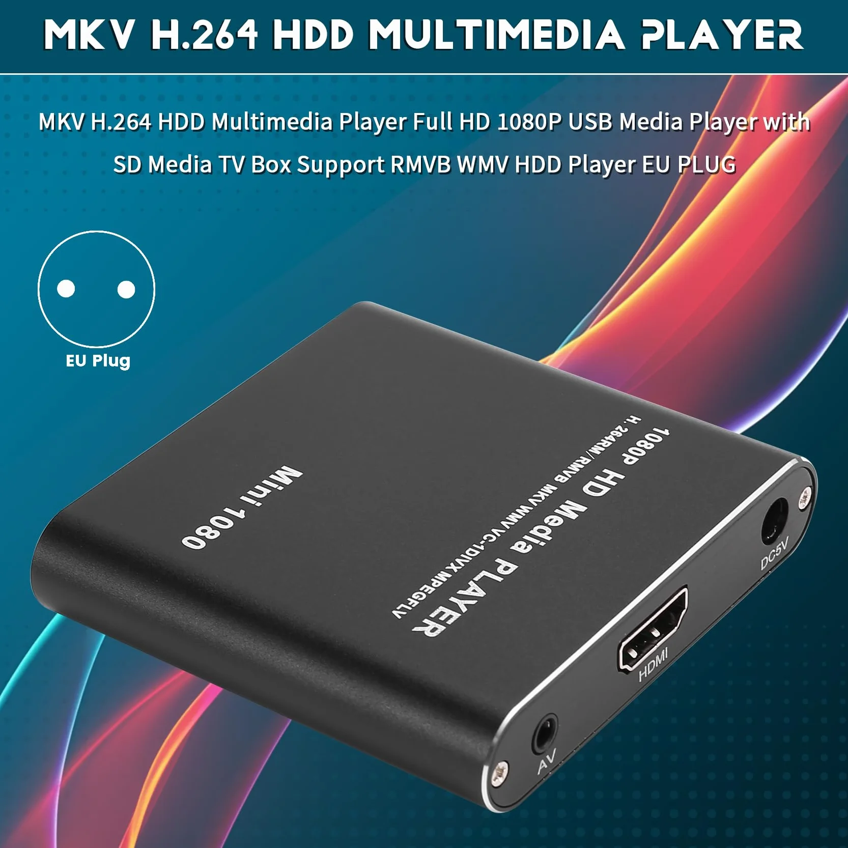 Lettore Multimediale MKV 264 HDD Lettore Multimediale USB Full HD 1080P con Supporto SD Media TV Box Lettore HDD RMVB WMV Spina UE