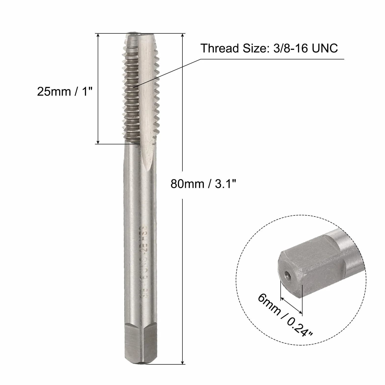 Maschio Filettato a Punta Elicoidale 3/8-16 UNC B2, Utensile per Maschiatura Acciaio Rapido