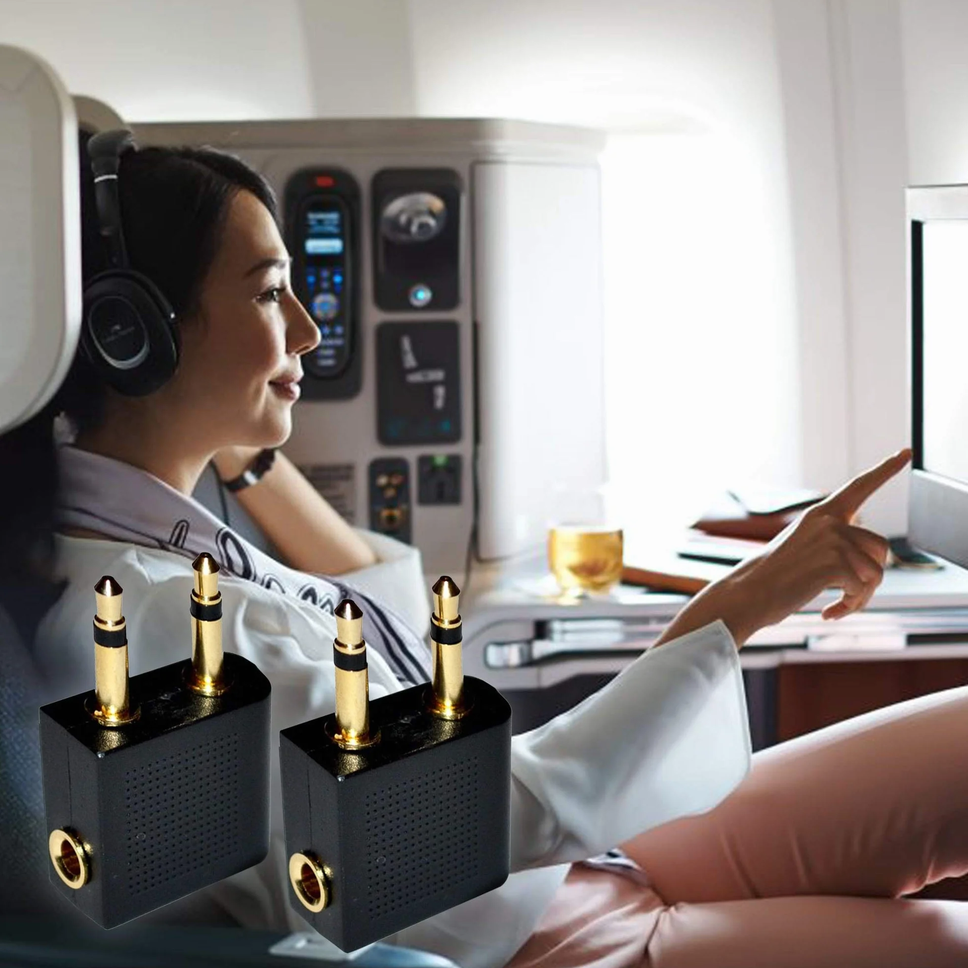 Mobi Lock 2 Pezzi Adattatori per Cuffie da Aereo Placcati in Oro - Usa le Tue Cuffie con i Sistemi di Intrattenimento in Volo dell’Aereo - Ottima Qualità del Suono in Tutti gli Aerei