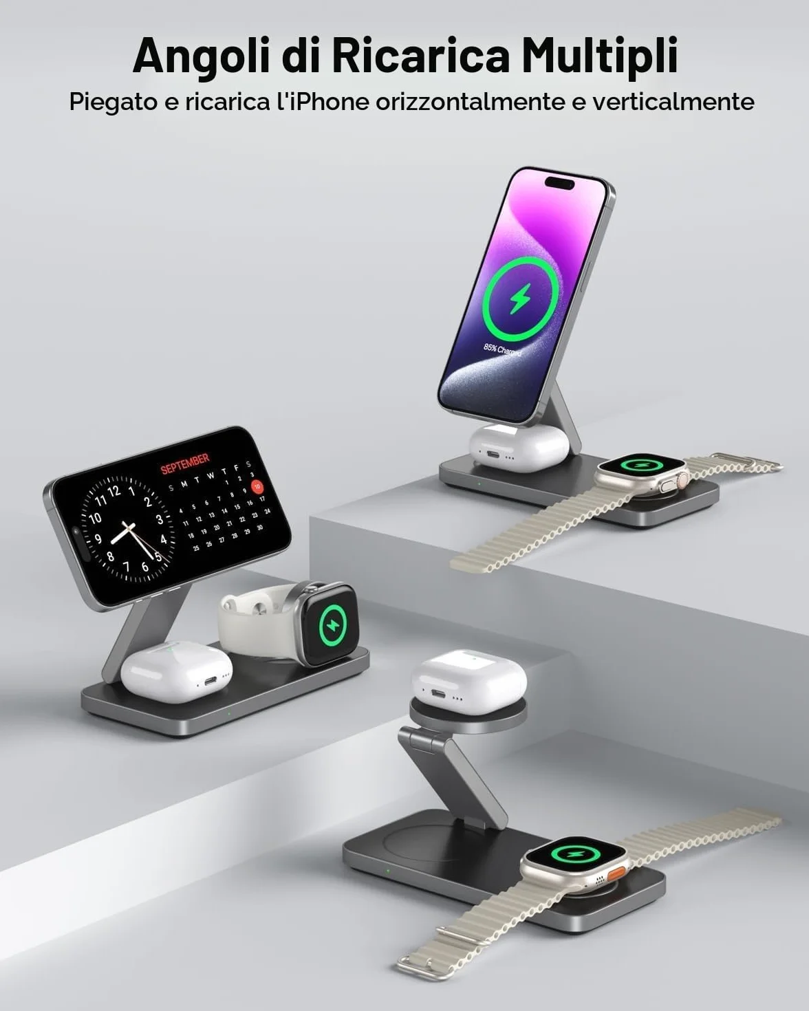 Caricatore Wireless per iPhone con Mag-Safe, 3 in 1 stazione di ricarica per Apple Inductive Wireless Charger per iPhone 17e 17 16 15 14 13 12 Air, Apple Watch 10/9/8/7/6/SE/5/4/3/, per AirPods Pro