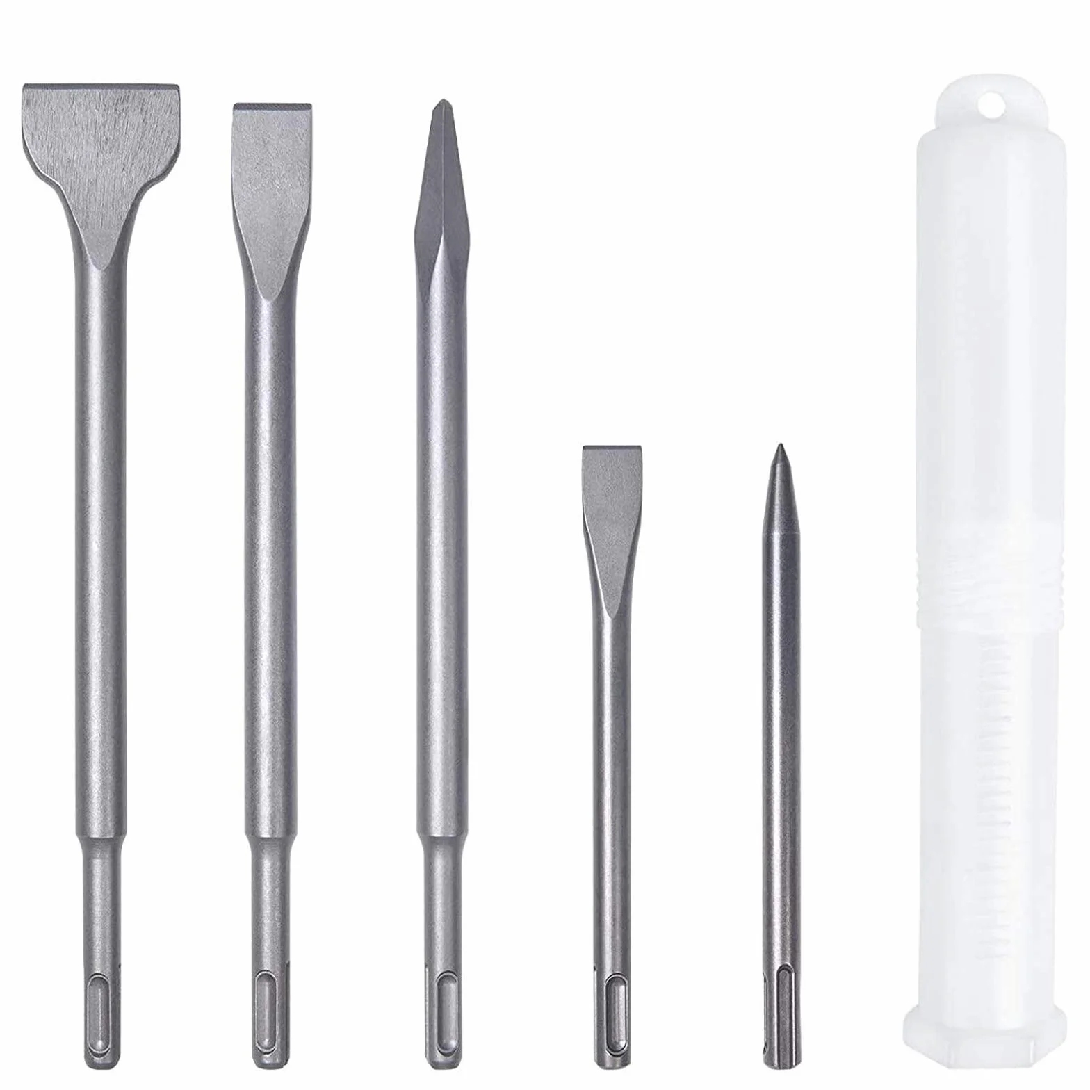 Flintronic Set di 5 scalpelli SDS Plus, 2 a punta e 3 piatti, per calcestruzzo e piastrelle