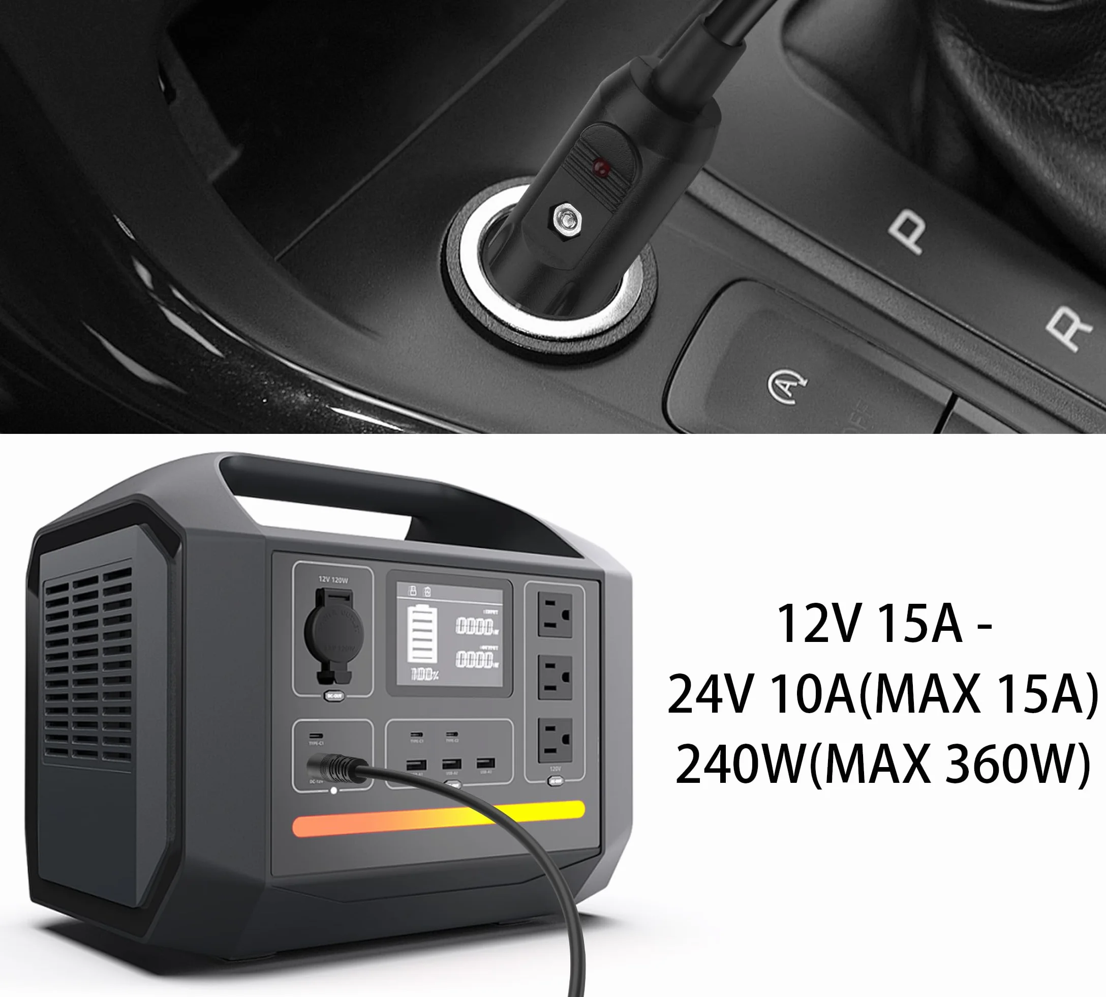 YAODHAOD Cavo caricabatterie da auto 12 V max 10 A 1,8 m, angolo retto DC 5,5 x 2,5 mm, 14 AWG, caricabatterie accendisigari per lettore DVD, router, GPS, fotocamera, CCTV