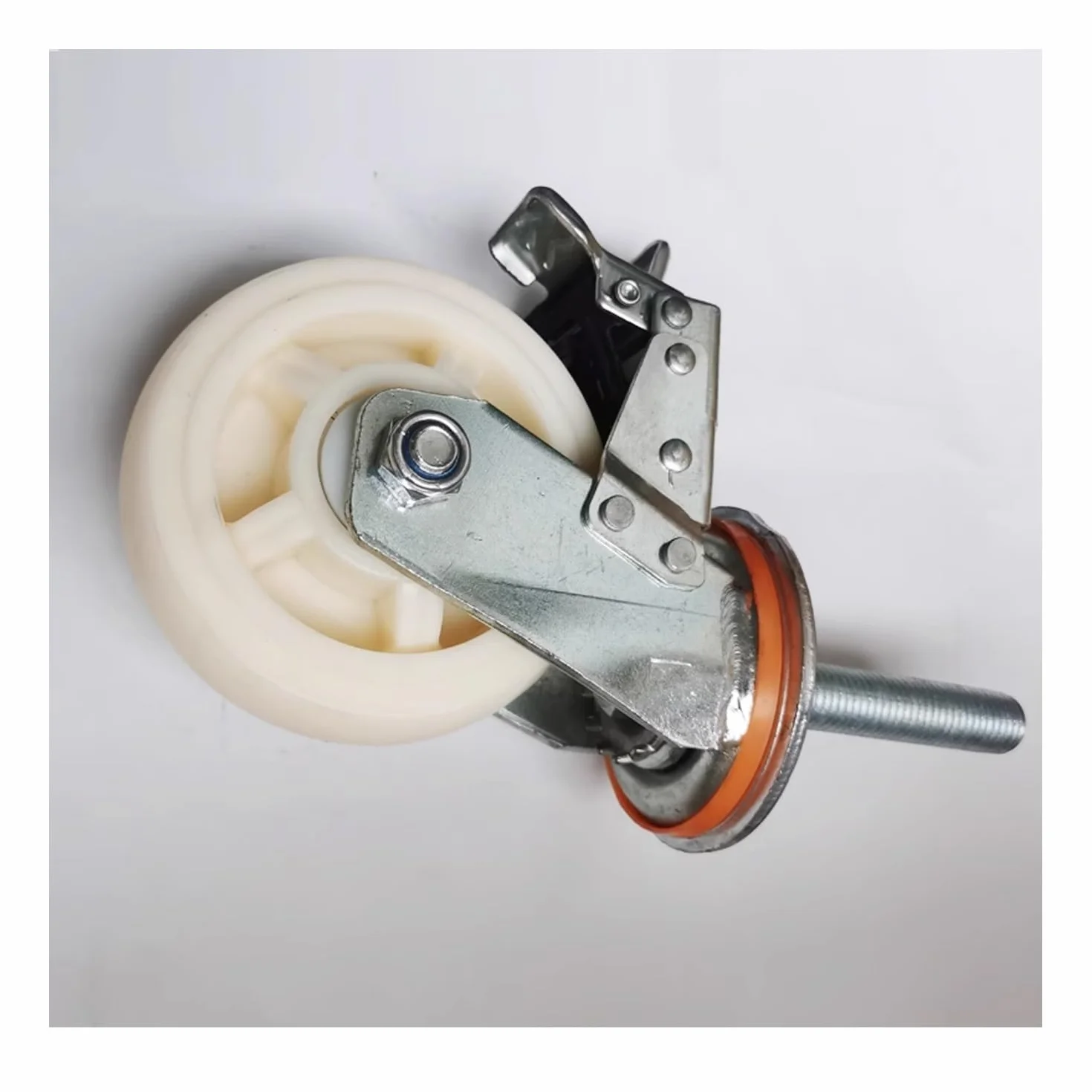 Ruote piroettanti con Stelo filettato M20 - Ruote girevoli in Nylon per impieghi gravosi da 5 Pollici con Freno, Ruote industriali per macchinari e Attrezzature, Set da 4 con Cuscinetto