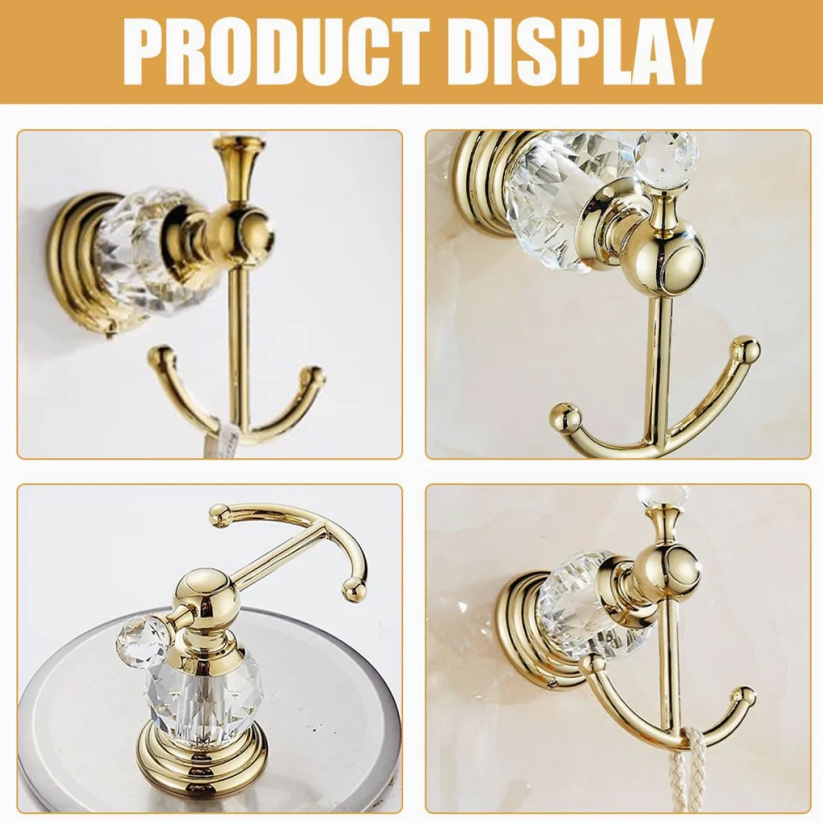 ifundom Gancio da Parete in Acciaio Inox 304 Color Oro Cristallo, Gancio Multiuso per Bagno e Cucina, Porta Asciugamani e Abiti Resistente per Ambienti Domestici e Armadi