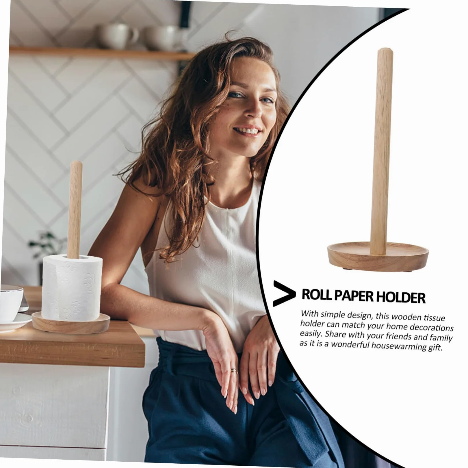 TOPBATHY Portarotolo da Bagno in Legno Solido, Marrone, Base Antiscivolo, Design Semplice e Creativo per Bagno Padronale e Cameretta