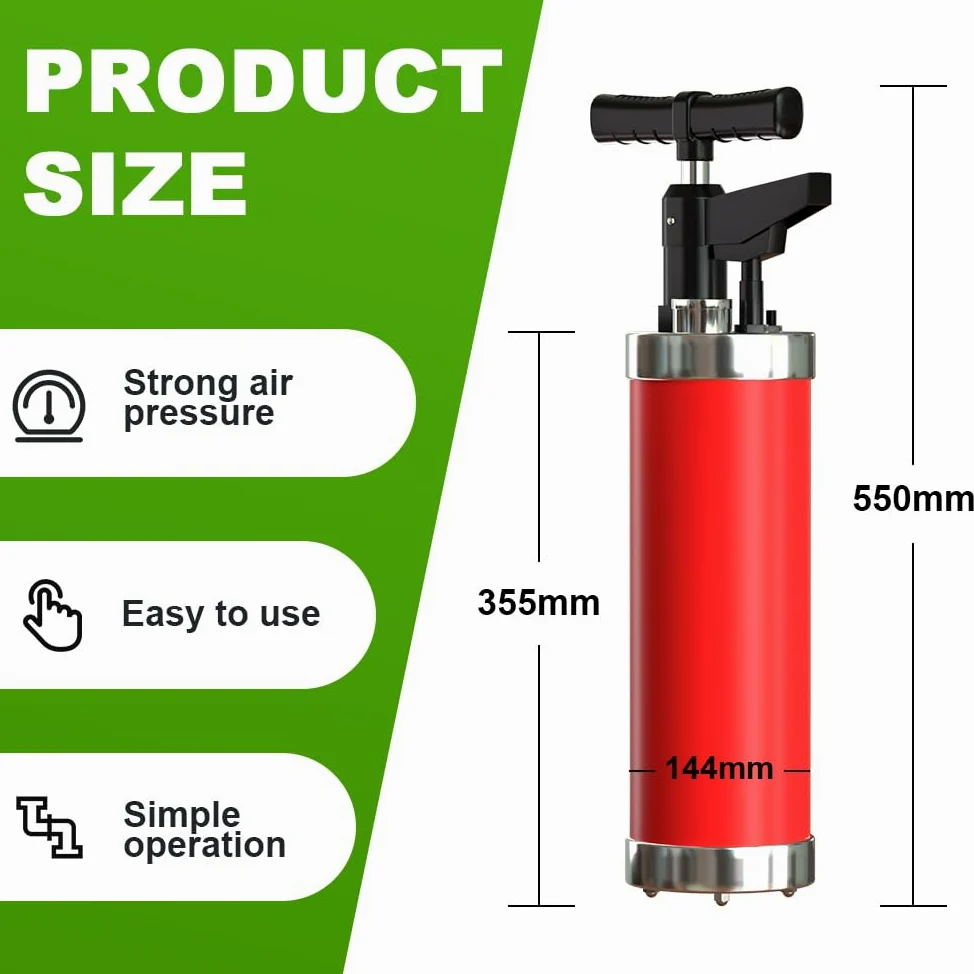 Pompa Stura Scarichi a Pressione con Manometro Visivo, Sturalavandini a Pressione con 4 Ventose, Sturalavandino ad Aria Compressa, per Bagno Lavandino Closestool