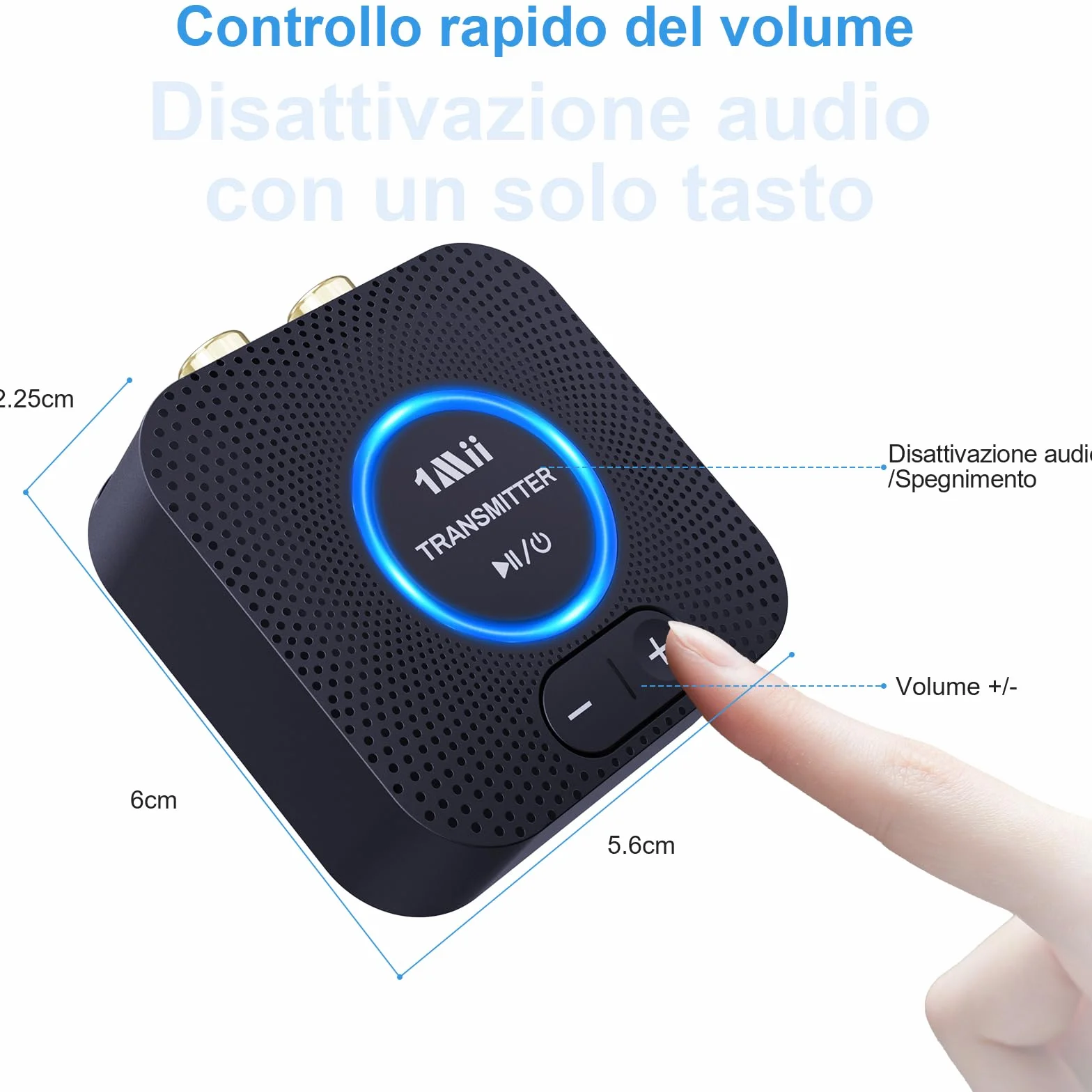 1Mii 2.4GHz (1 TX+1 RX) Set Trasmettitore e Ricevitore Audio Wireless per TV, Bassa Latenza 25ms con Ingresso/Uscita AUX RCA da 3.5mm, Adattatore Audio Wireless per TV, PC, Altoparlante, Amplificatore