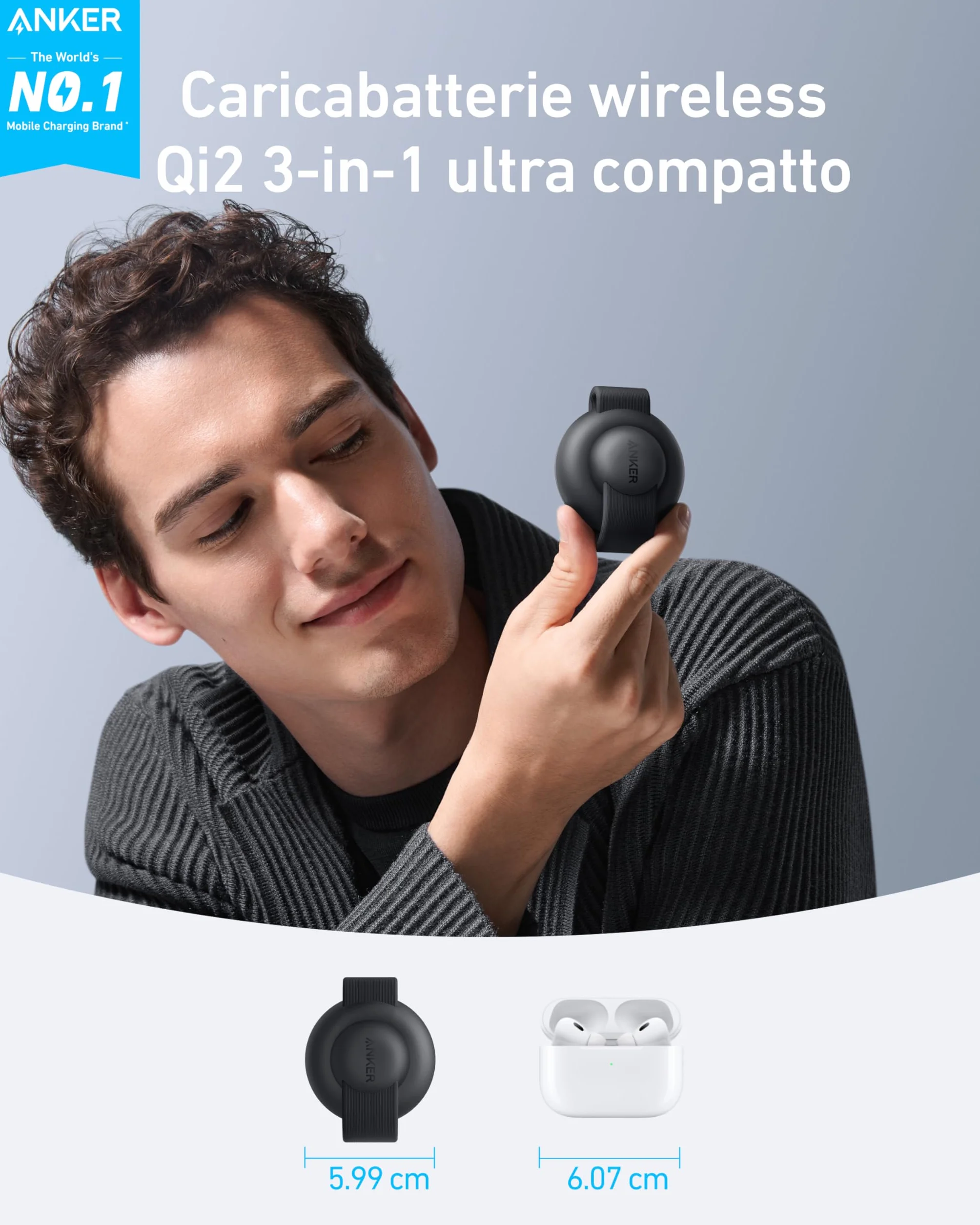 Anker MagGo Caricatore Wireless iPhone 3 in 1 15W, Compatibile con MagSafe, Certificato Qi2, Pieghevole e Portatile per iPhone 17 Pro Max/Serie 16-12, AirPods, Apple Watch(Caricatore USB C Incluso)