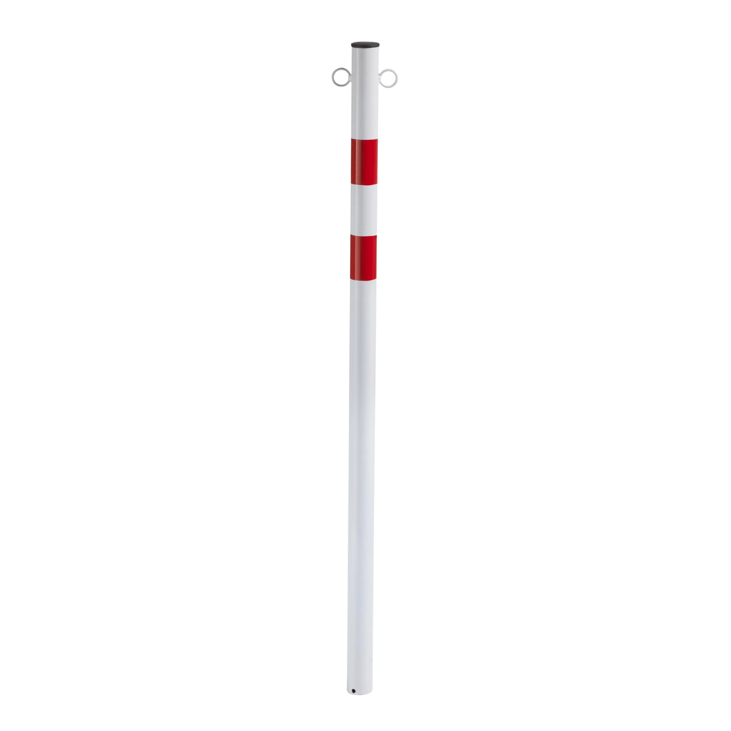 ANDRYS Paletto di Delimitazione Bianco e Rosso con Anelli 4,8x4,8x120cm | Paletto Segnaletico Pedonale in Ferro da Cementare, Dissuasore Parcheggio, Barriera Resistente, Adesivi Rossi Catarifrangenti
