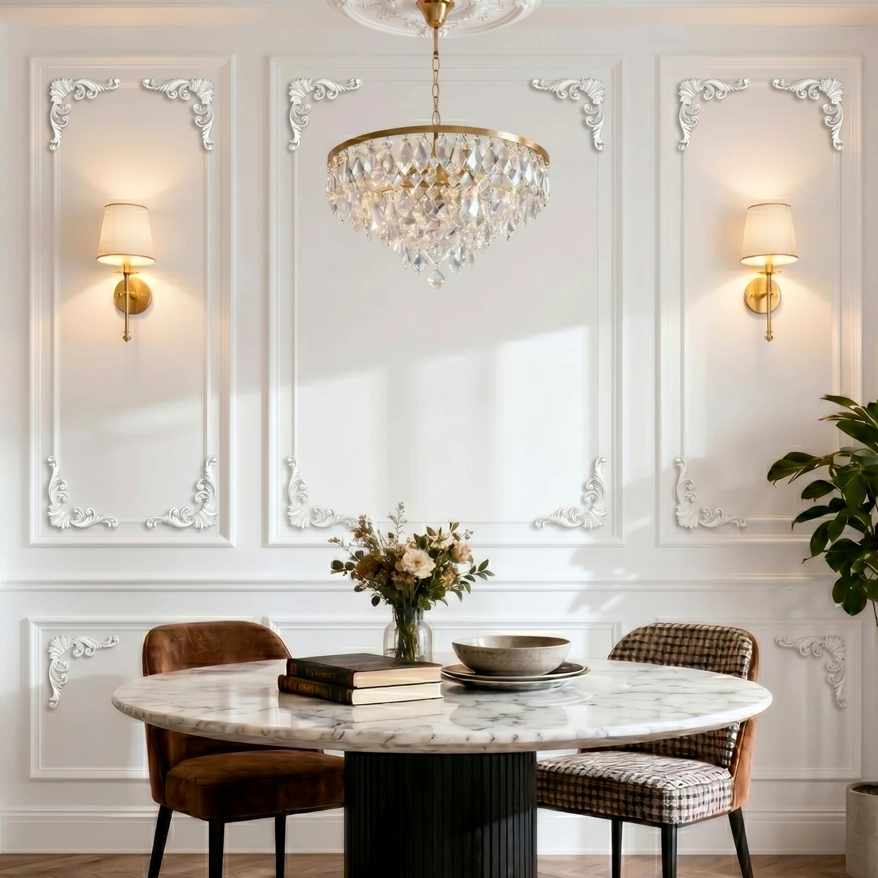 4 PCS Angolari Decorativi per Pareti E Soffitti in PU Modanature Angolari 3D con Decorazioni Floreali Profili Decorativi Verniciabili per Cornici E Angoli Elegante Finitura