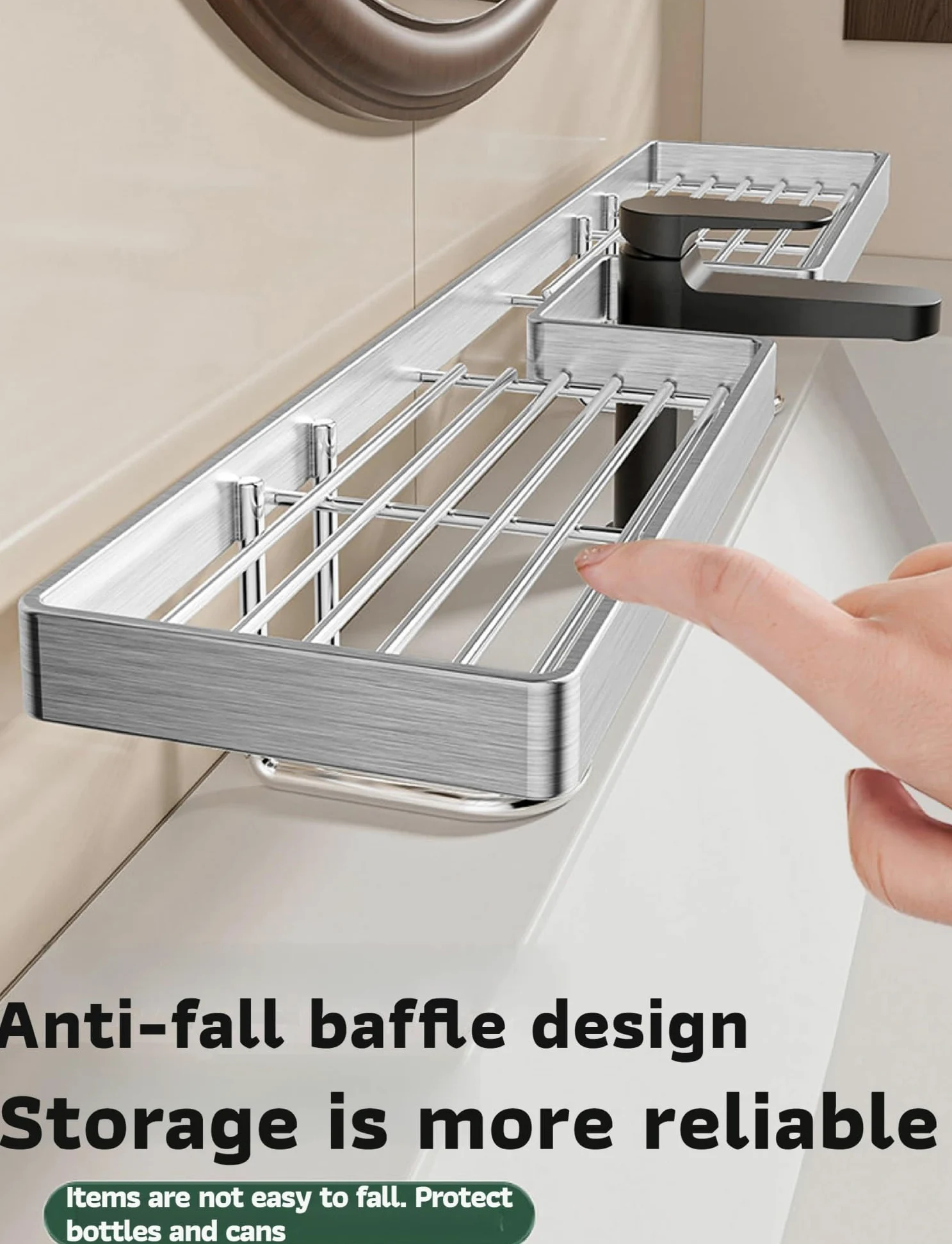Mensola per rubinetti in acciaio inox, ripiano autoportante per sopra il lavandino, nessun montaggio richiesto, spazio per cucina e bagno (60 cm)