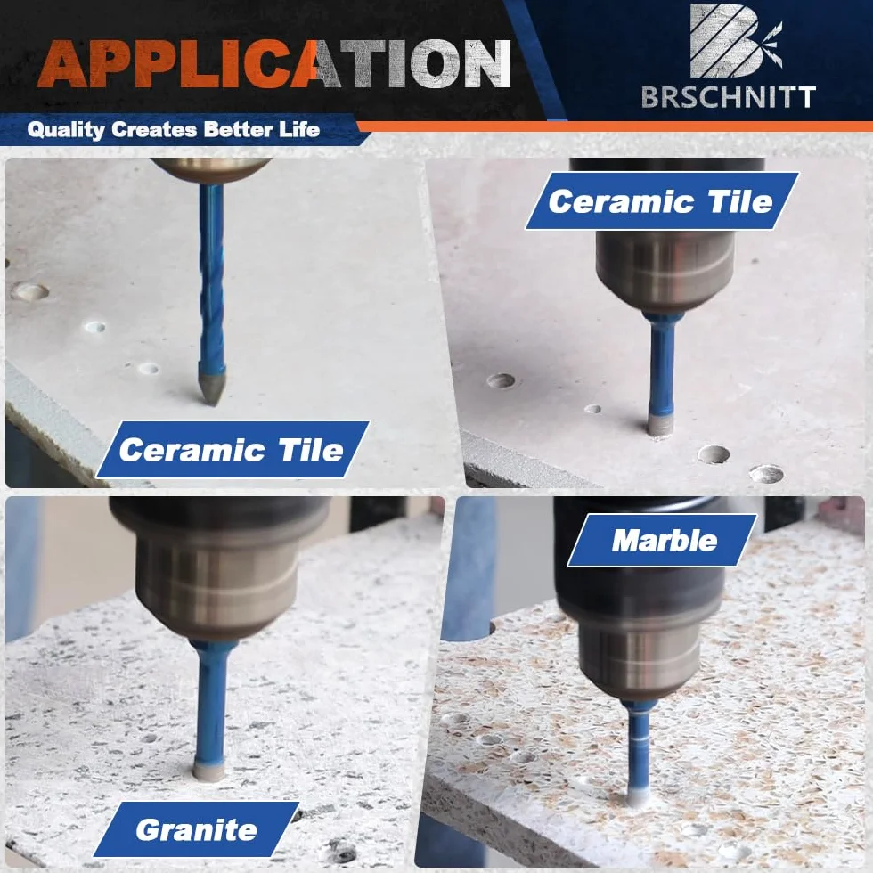 Punte Trapano Diamantate 6+6/6/8/10/12mm BRSCHNITT per Gres Porcellanato Piastrelle Ceramica Granito Marmo (6 pezzi)