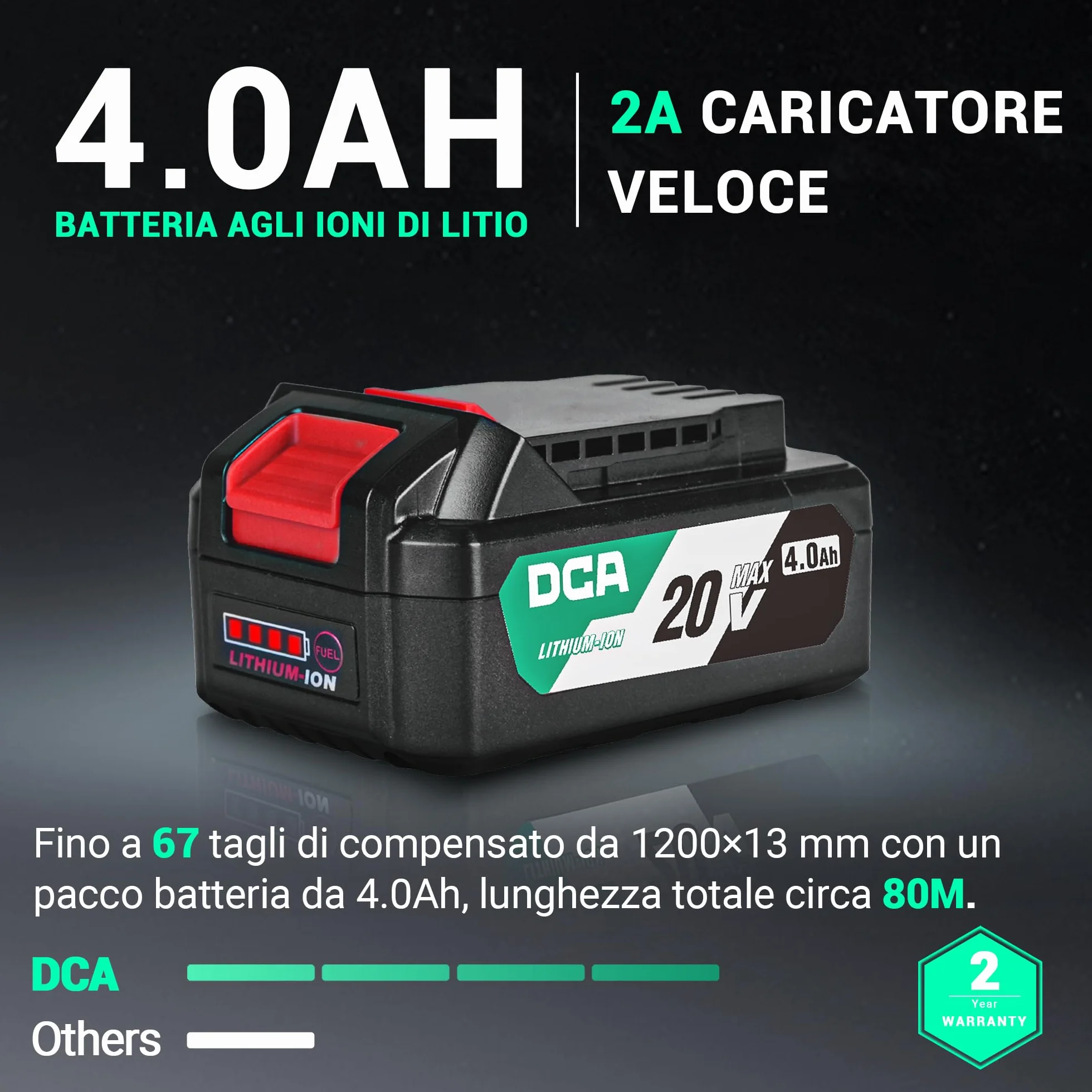 DCA Sega Circolare Mini Senza Spazzole, 2 Velocità 6700/4200 Rpm con 20V 4,0Ah Batteria, 3 Lame Ø125mm e Guida, Profondità Taglio 45mm(90°)/33mm(45°), Per Legno, Plastica, PVC