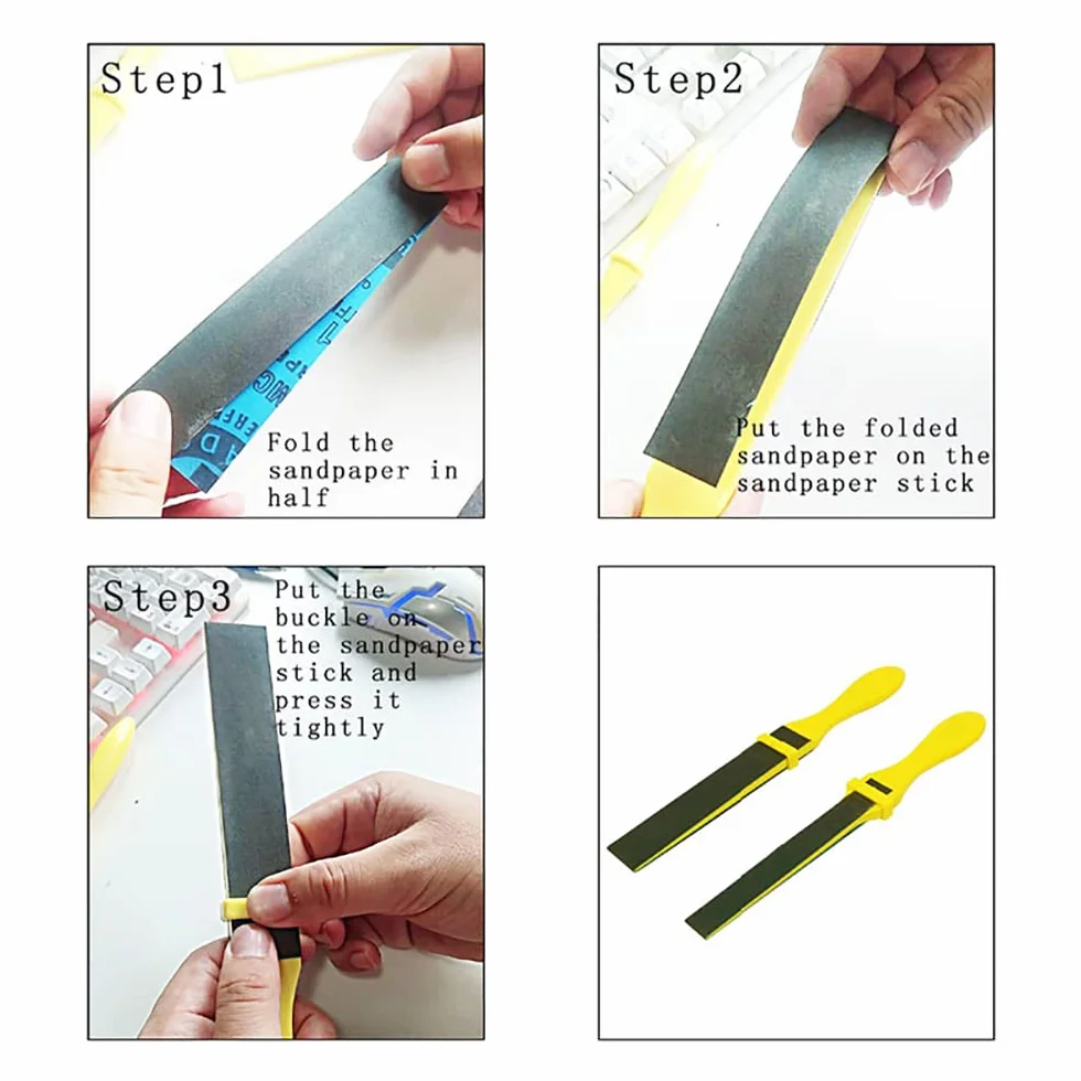 Carta vetrata rotolo per levigare legno metallo, kit bastoncini plastica, 4 pezzi