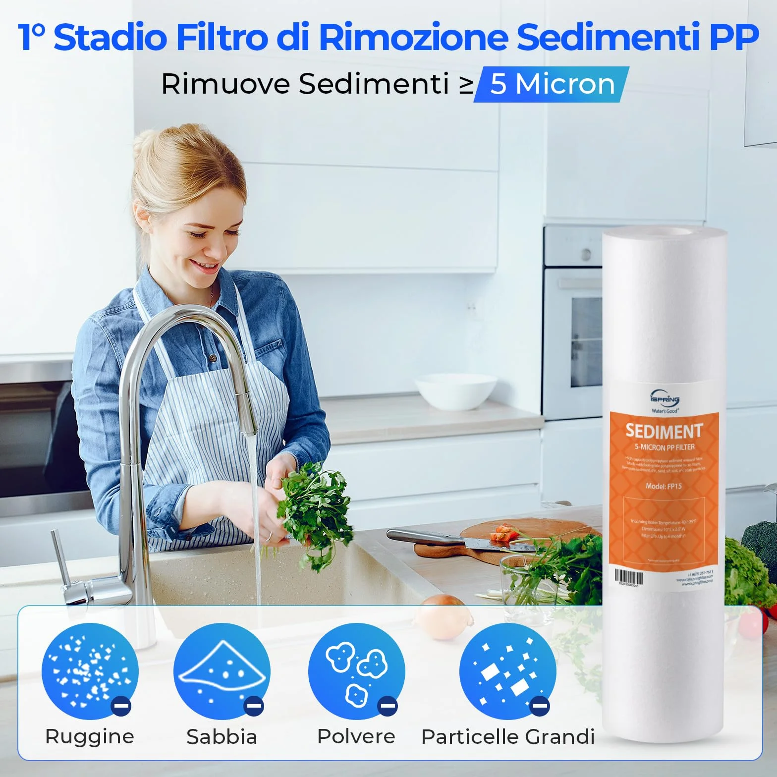 iSpring F3 Set di Cartucce Filtro, 6 Mesi di Sostituzione del Prefiltro per Sistemi ad Osmosi Inversa RO Standard, Bianco