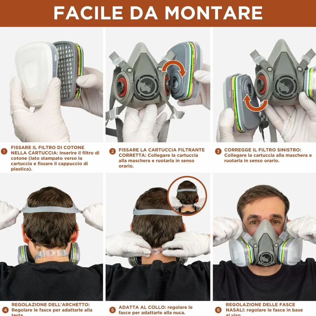 RHINO Smart Solutions Maschera antipolvere antigas riutilizzabile con filtri antiparticolato