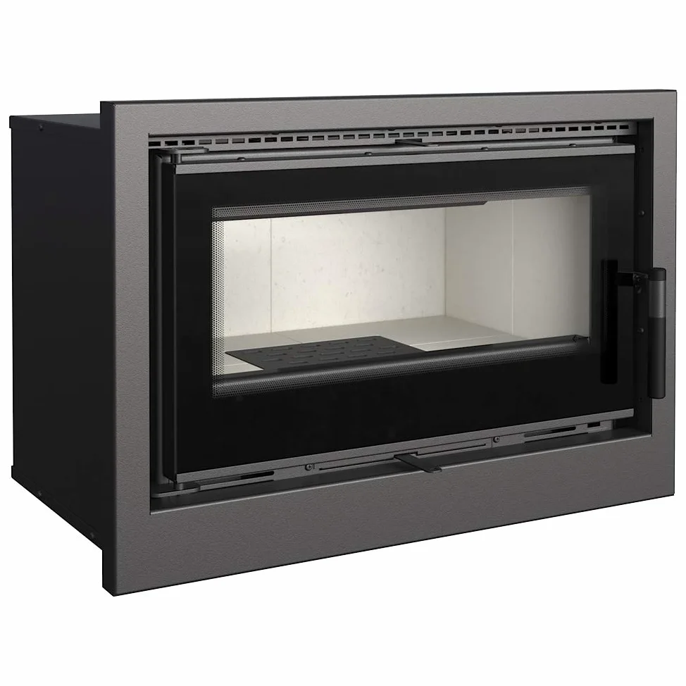 KRATKI Inserto per camino in acciaio a legna KASETA 8 kW Ø160 A+ decorativa | Acciaio nero, efficienza 84%, classe A+. Ecodesign, BImSchV 2.; Vetro Serigrafato & Ventilazione Integrata; montaggio rapido