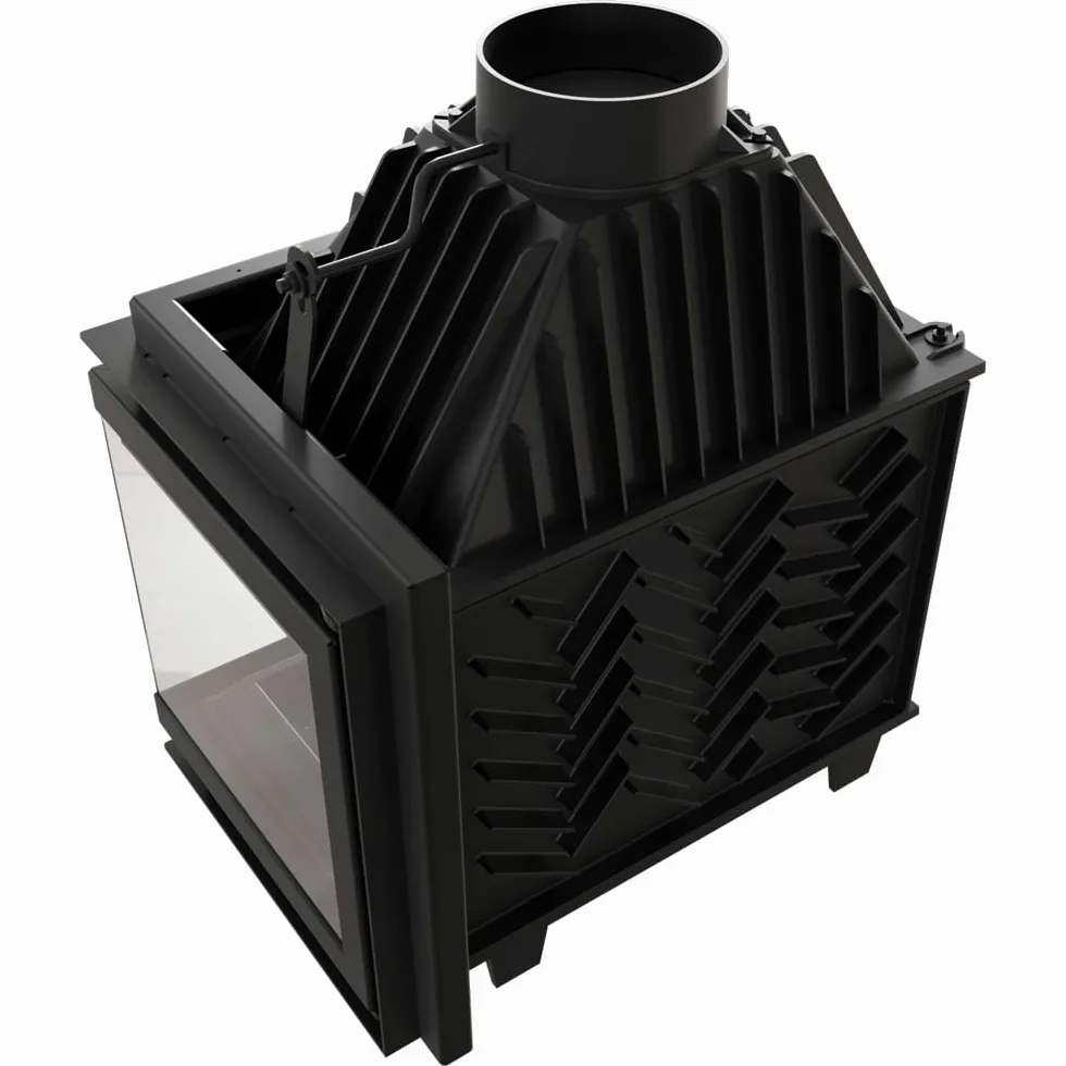 KRATKI Inserto per camino in acciaio a legna SIMPLE 15 kW Ø200 sinistro A | Acciaio nero, efficienza 80,2%, classe A. Ecodesign.; combustione efficiente; basse emissioni; calore uniforme; 200fi Set