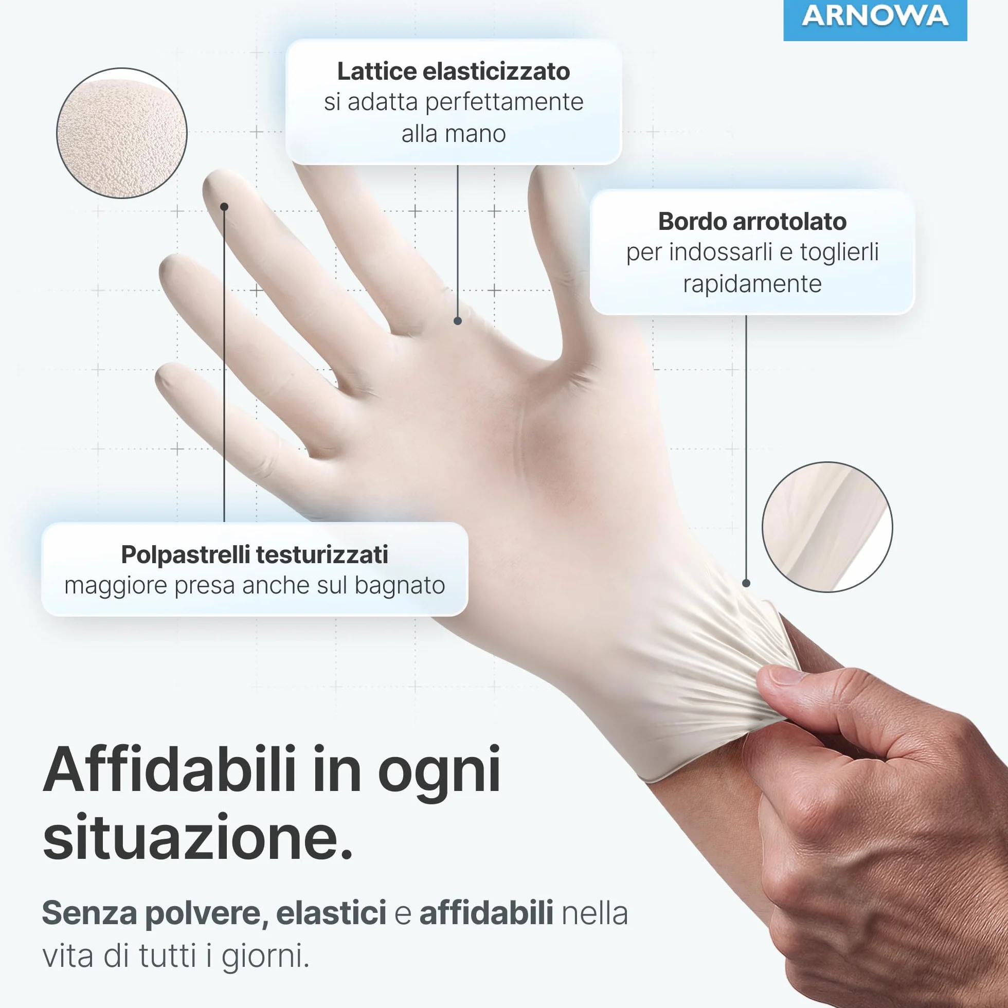 ARNOMED Guanti lattice monouso M Bianco, senza polvere, usa e getta resistente, per meccanico, pulizia casa, alimenti e tattoo XS-XL