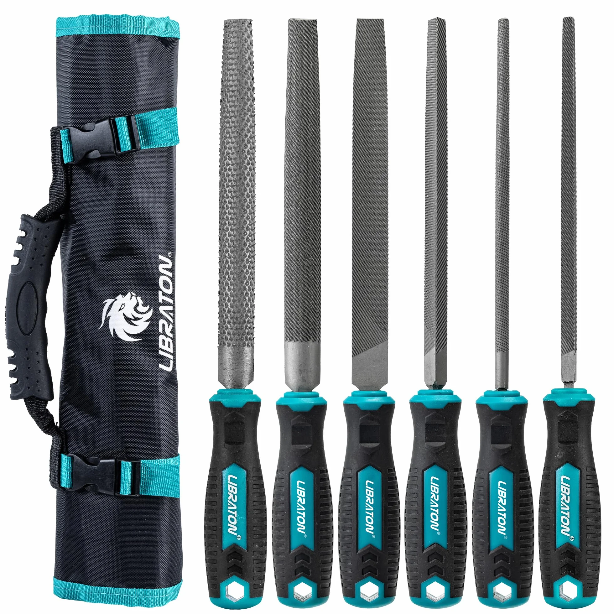 Libraton Set di Lime Metalliche 6 Pezzi 8 Pollici Acciaio al Carbonio Manico in Gomma con Raspa per Legno