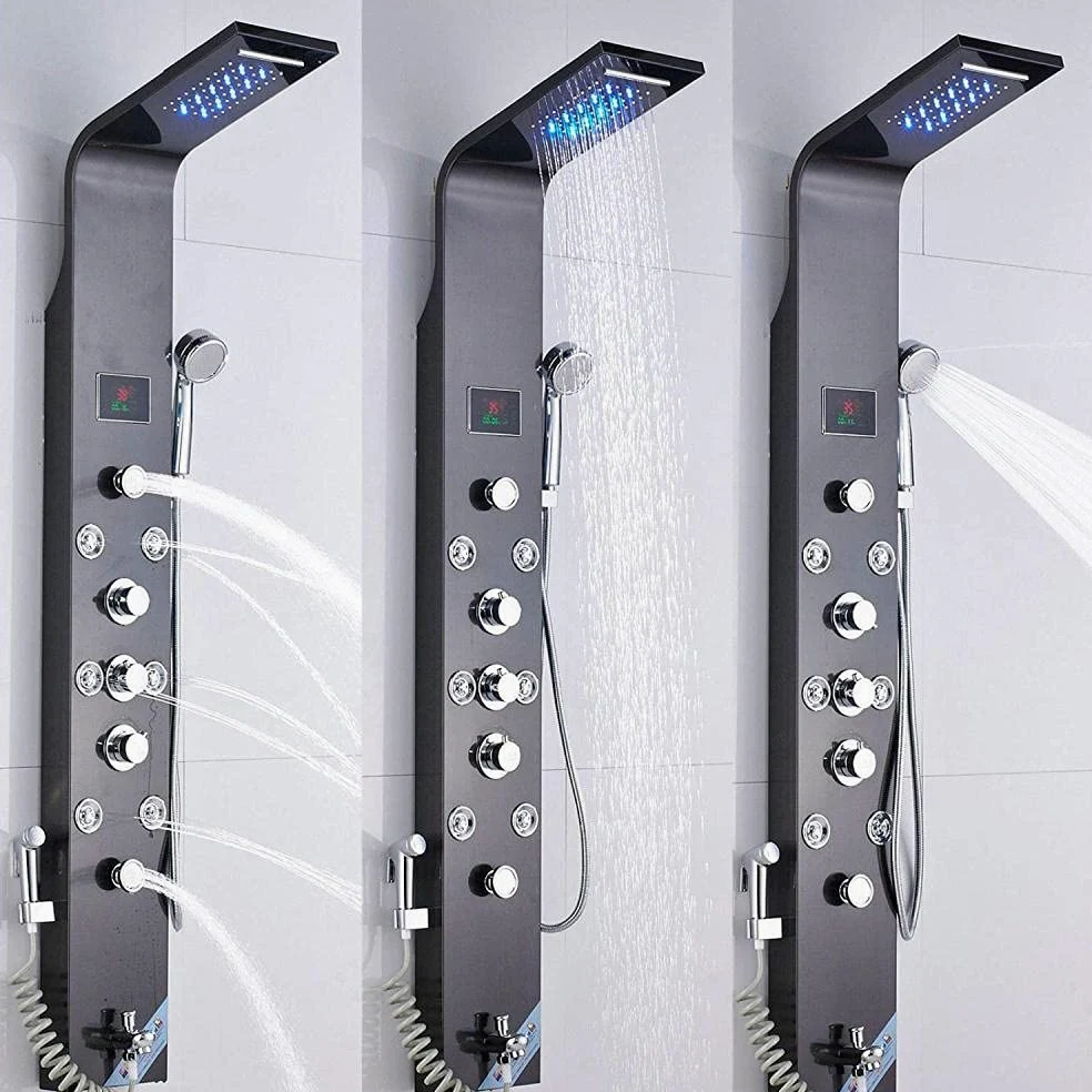 Pannello Doccia LED con Miscelatore a 6 funzioni, Display della Temperatura, Cascata, Massaggio del Corpo e beccuccio per Vasca da Bagno